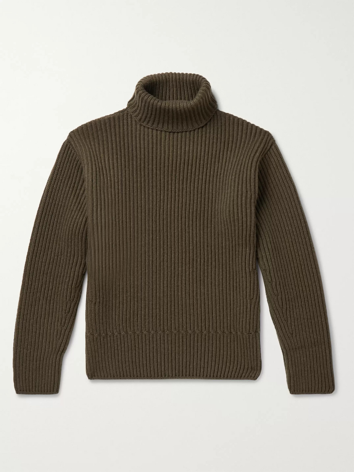 Tom Ford Ribbed Cashmere Rollneck Sweater In Green