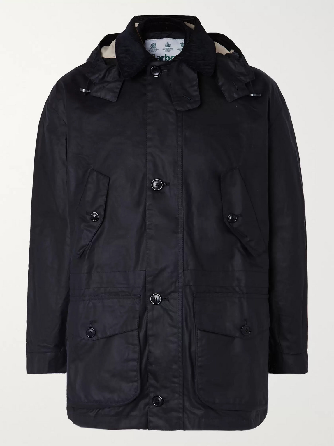 Barbour White Label Endurance Hooded Corduroy-trimmed Waxed-cotton ...