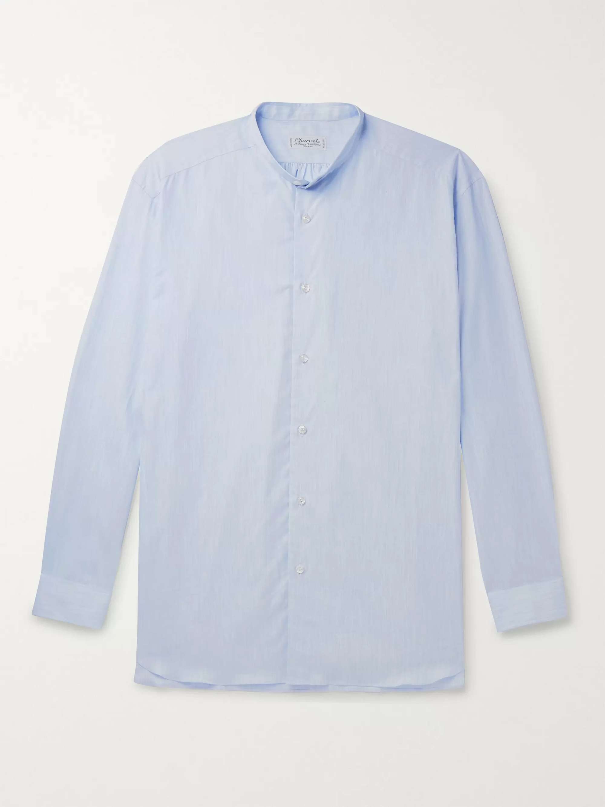 CHARVET Grandad-Collar Mélange Cotton-Poplin Shirt