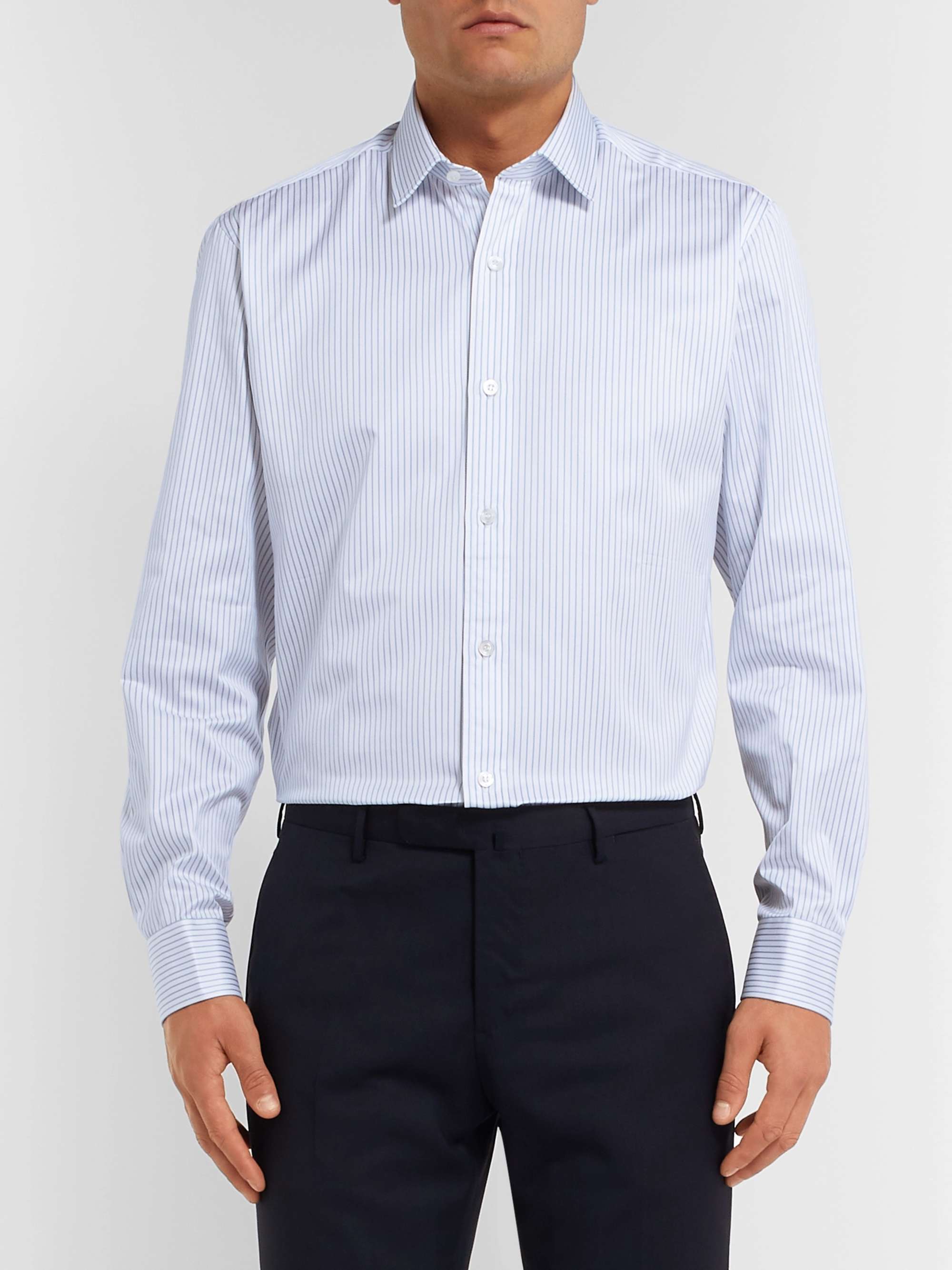 CHARVET Blue Striped Cotton-Poplin Shirt