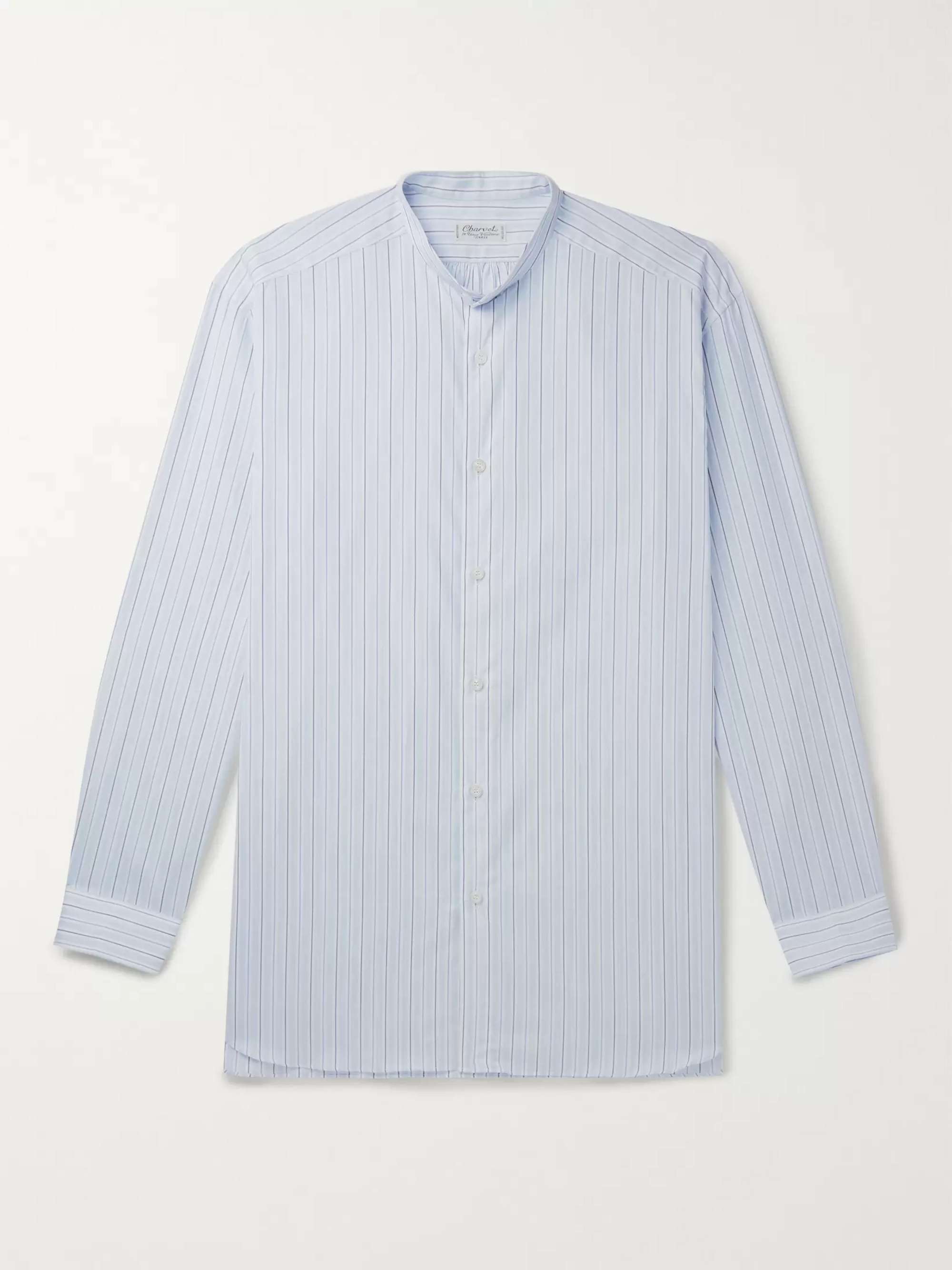 CHARVET Grandad-Collar Striped Cotton-Poplin Shirt