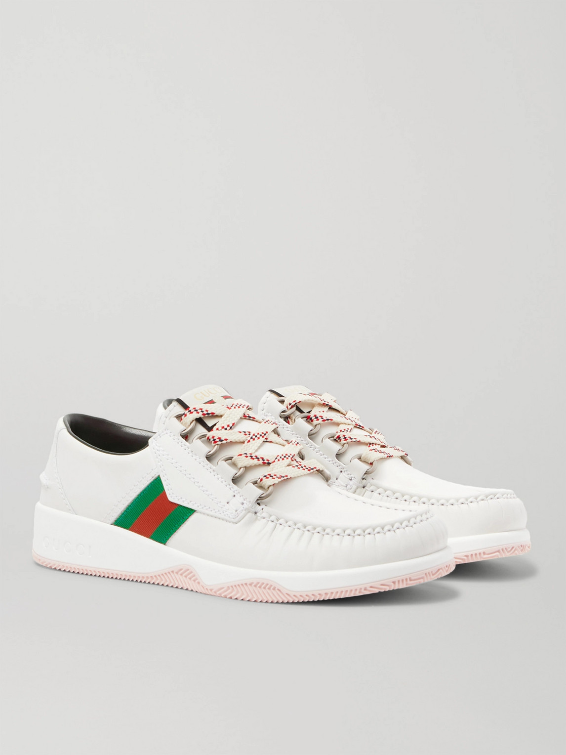 GUCCI STRIPED WEBBING-TRIMMED LEATHER SNEAKERS