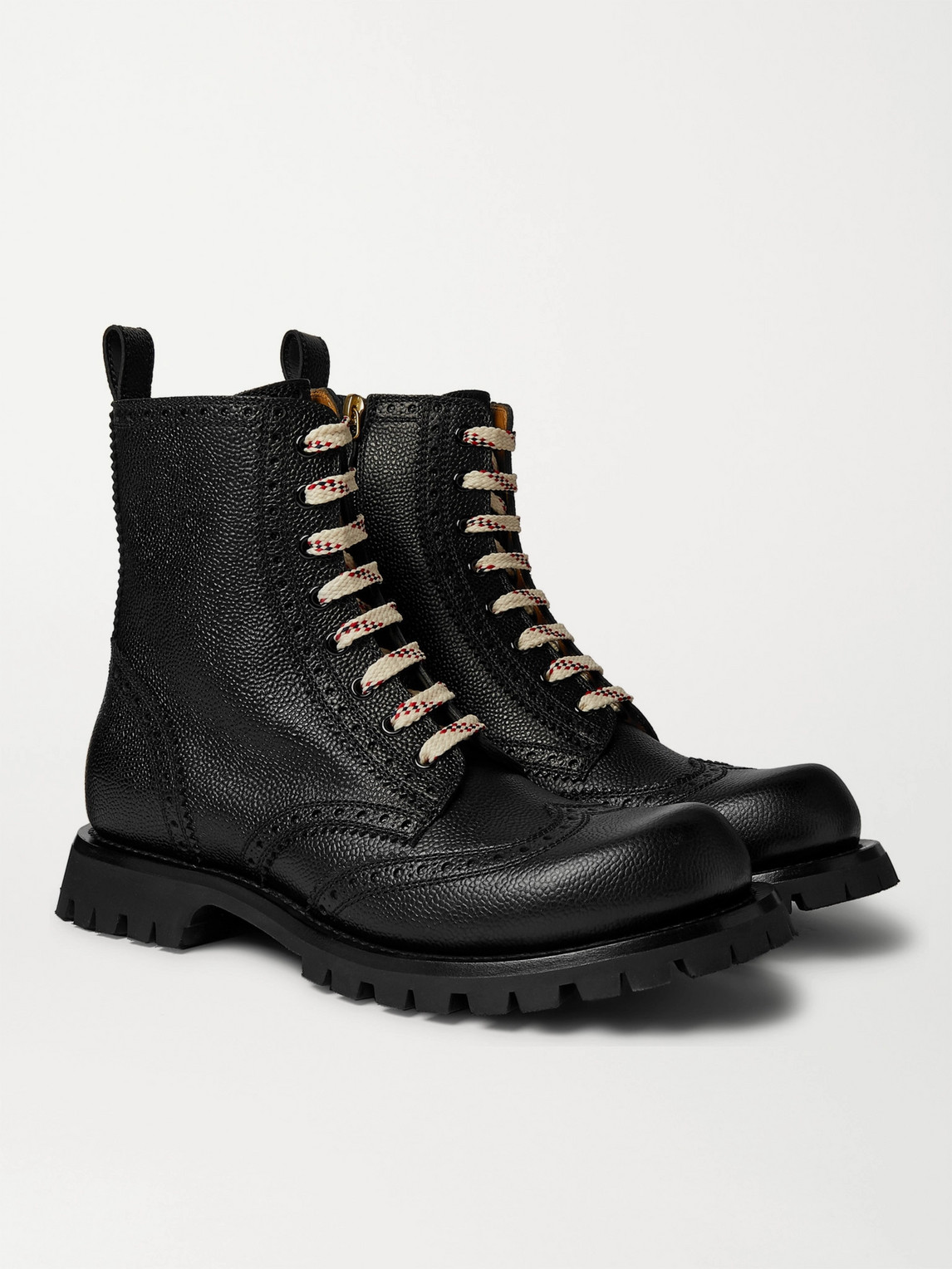GUCCI NEW ARLEY PEBBLE-GRAIN LEATHER BROGUE BOOTS