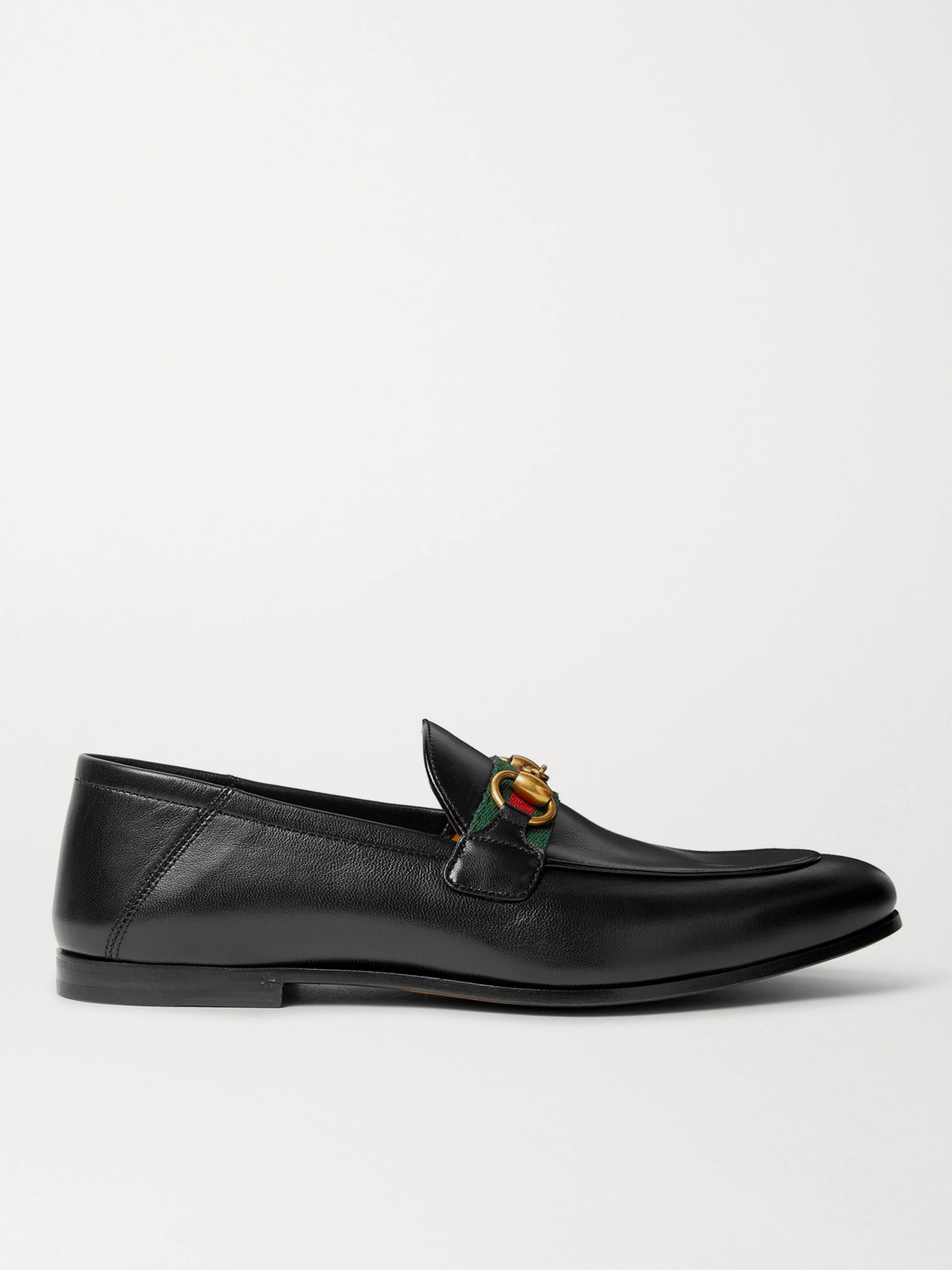 Brixton Webbing-Trimmed Horsebit Collapsible-Heel Leather Loafers