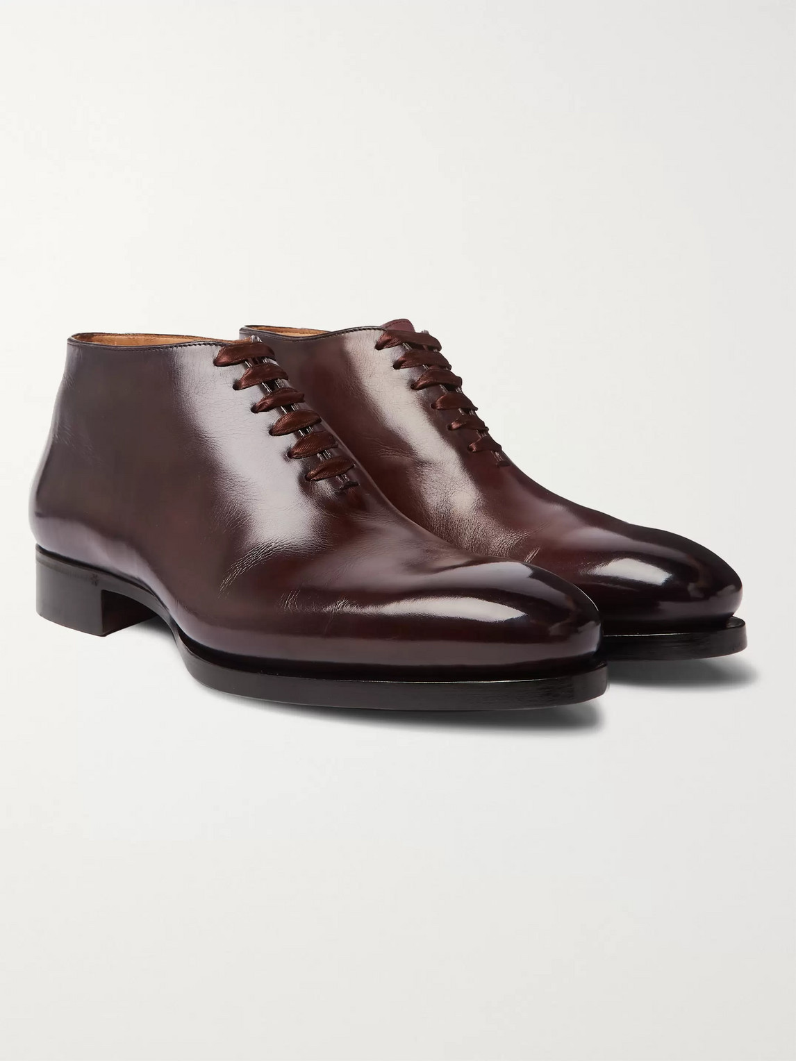 Santoni Uniqua Zero-cut Leather Oxford Boots In Brown