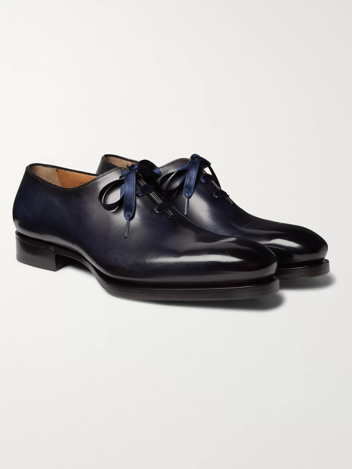 Santoni Uniqua Zero-cut Leather Oxford Shoes In Blue