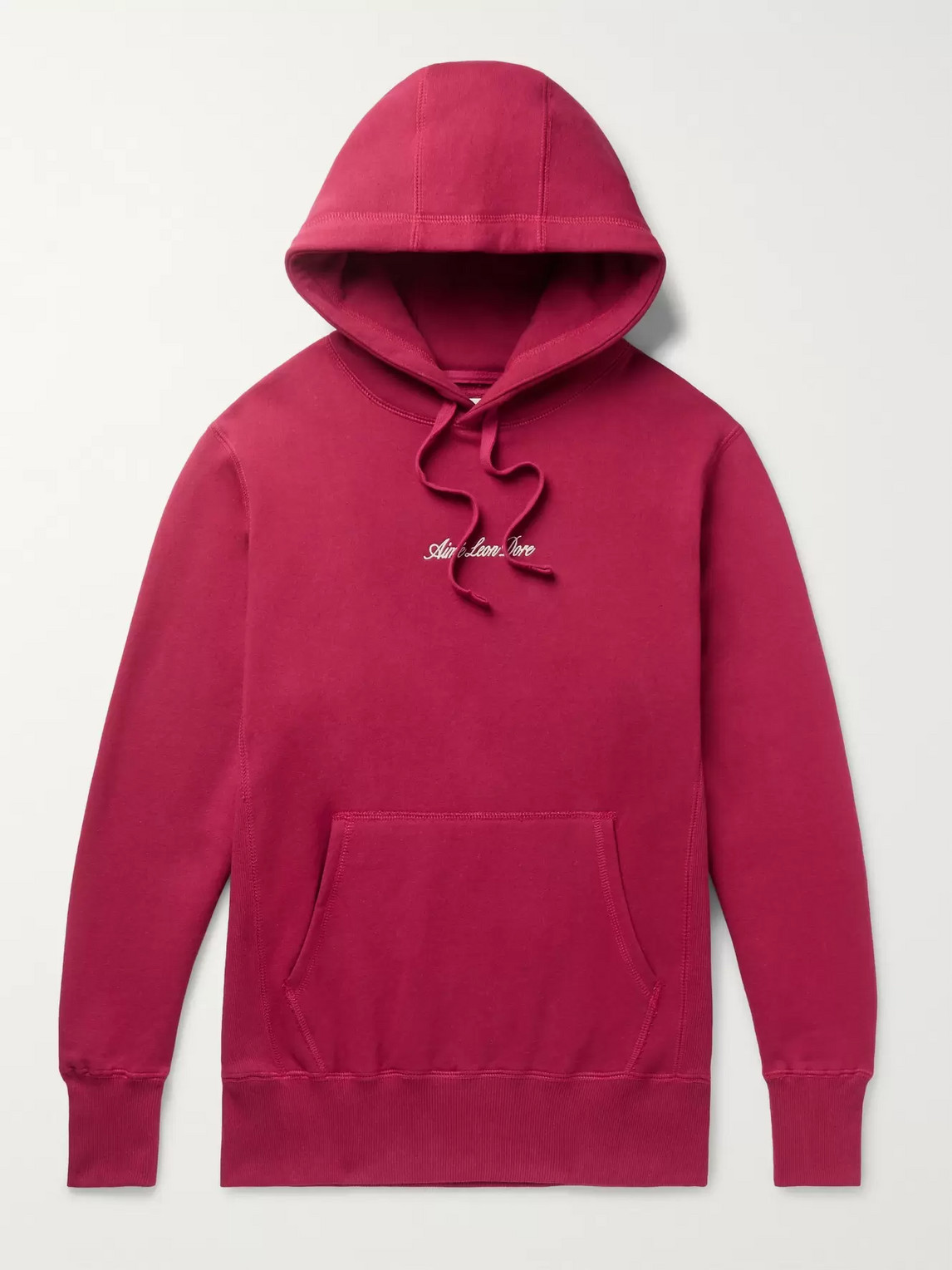 Aimé Leon Dore Slim-fit Logo-embroidered Loopback Cotton-jersey Hoodie In Burgundy