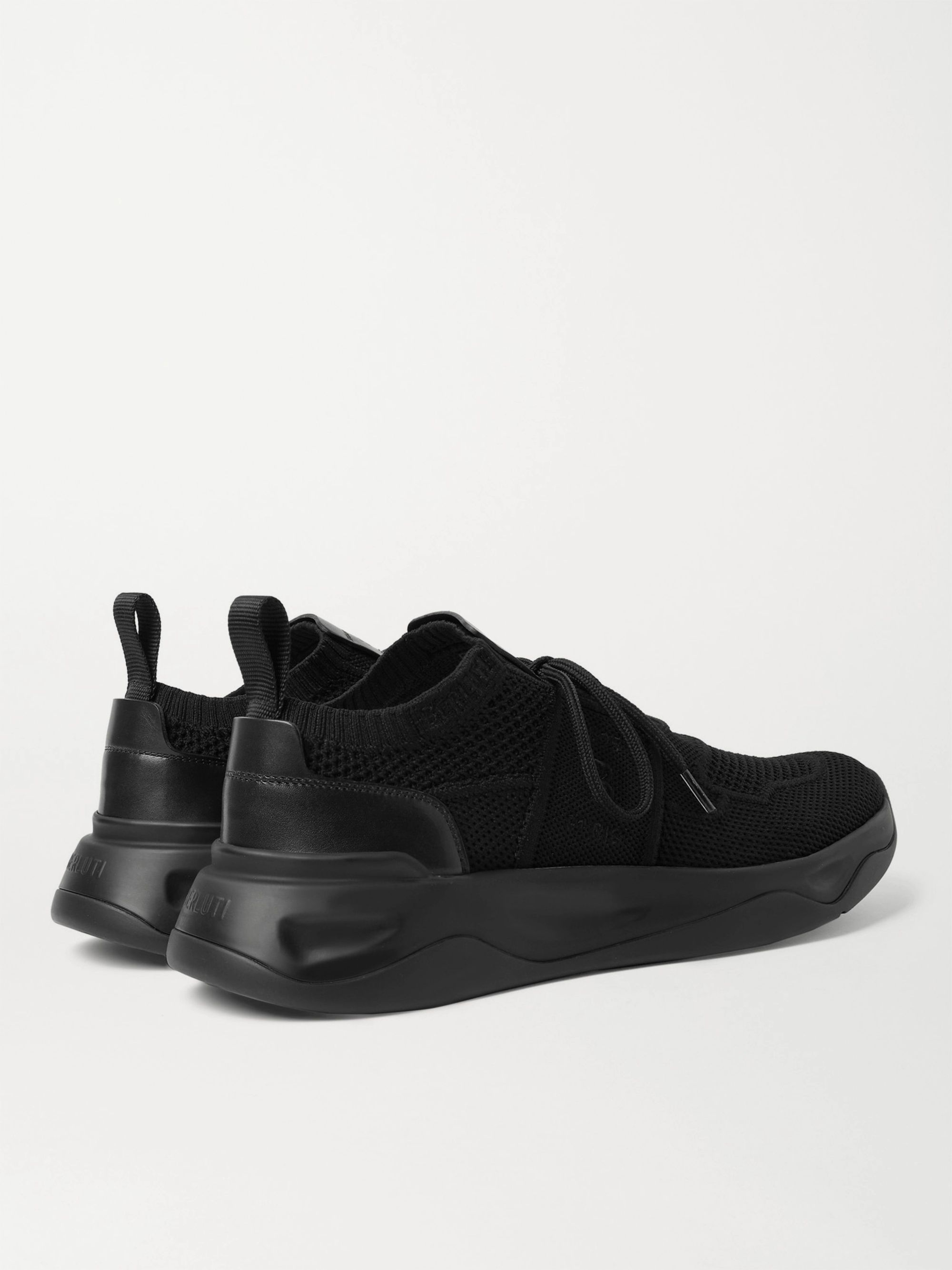 Black Shadow Leather-Trimmed Stretch-Knit Sneakers | Berluti | MR PORTER