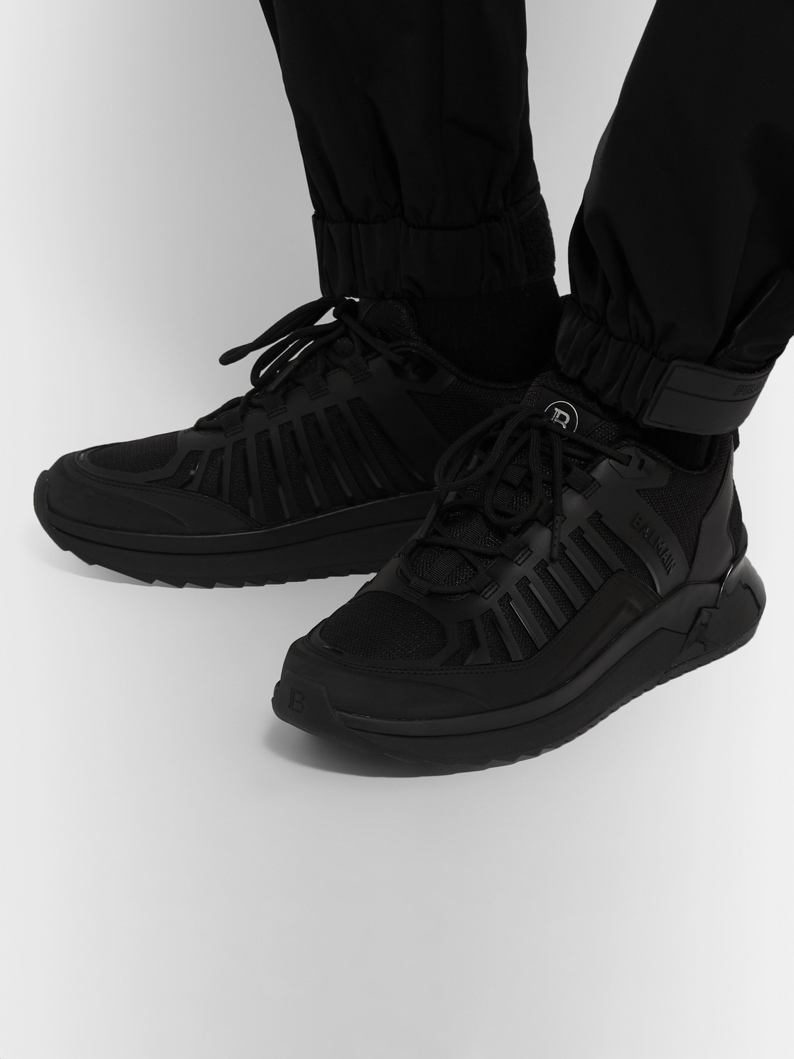 Shop Balmain B-trail Leather And Mesh Sneakers In Black