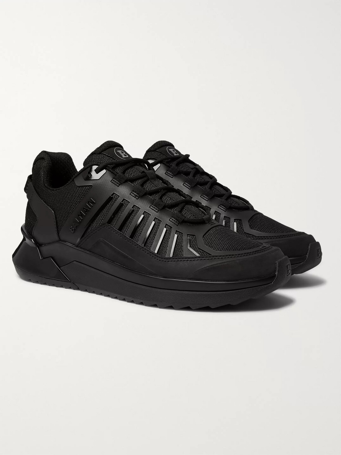 Shop Balmain B-trail Leather And Mesh Sneakers In Black