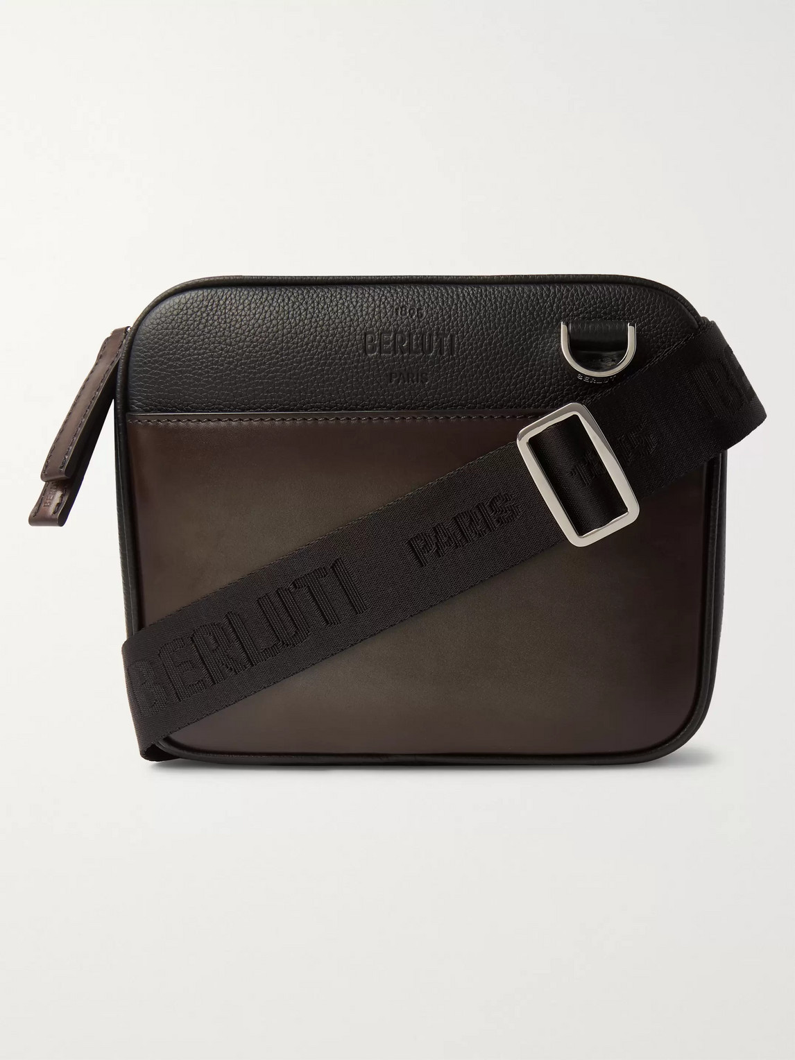 Berluti Contraste Leather Messenger Bag In Brown