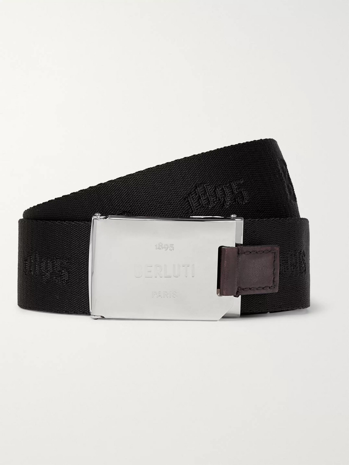 Berluti Leather-trimmed Webbing-jacquard Belt In Black