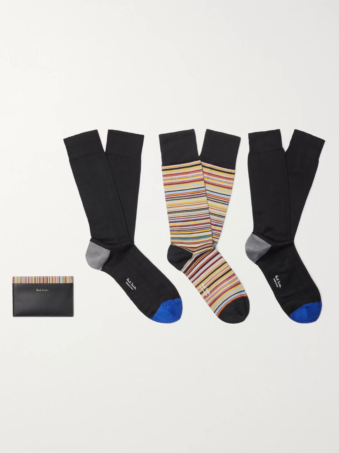 PAUL SMITH LEATHER CARDHOLDER AND COTTON-BLEND SOCKS GIFT SET