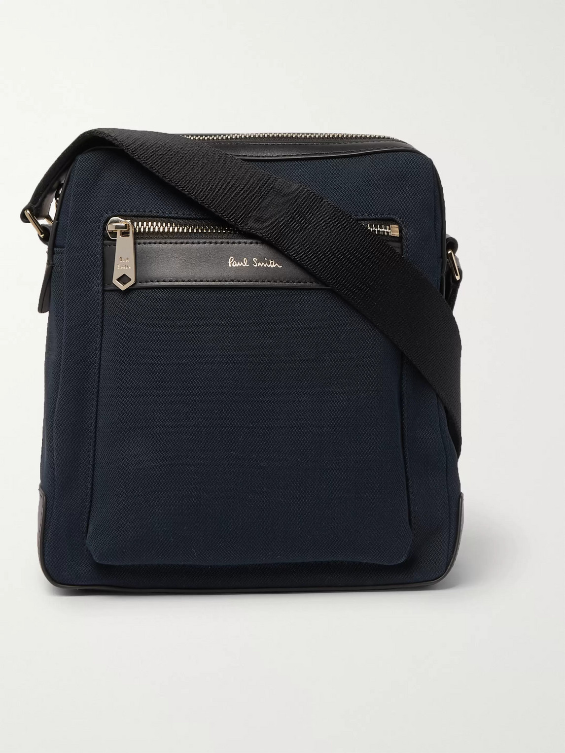 PAUL SMITH LEATHER-TRIMMED CANVAS MESSENGER BAG