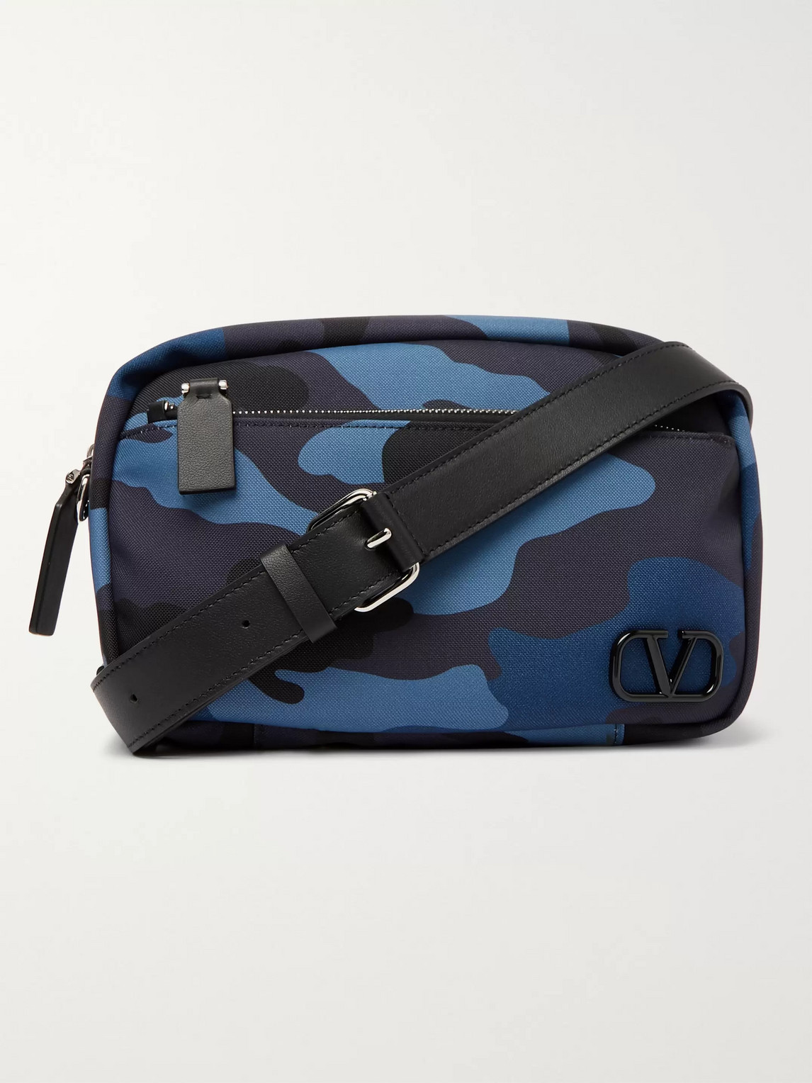 Valentino Garavani Leather-trimmed Camouflage-print Canvas Camera Bag In Blue