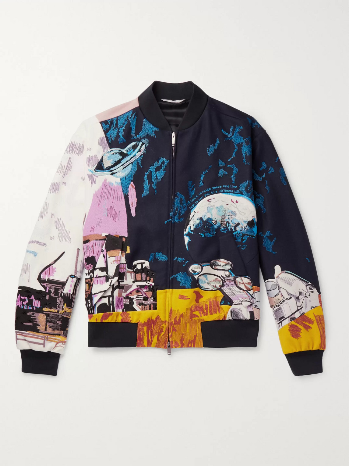 Valentino Embroidered Wool Bomber Jacket In Multi