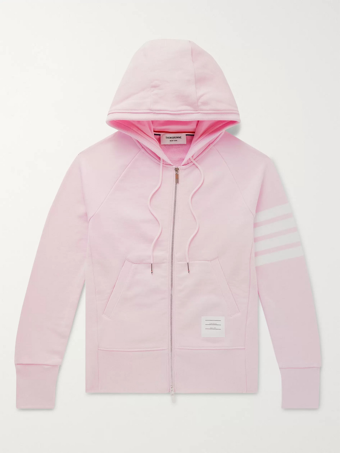 Shop Thom Browne Slim-fit Striped Loopback Cotton-jersey Zip-up Hoodie In Pink