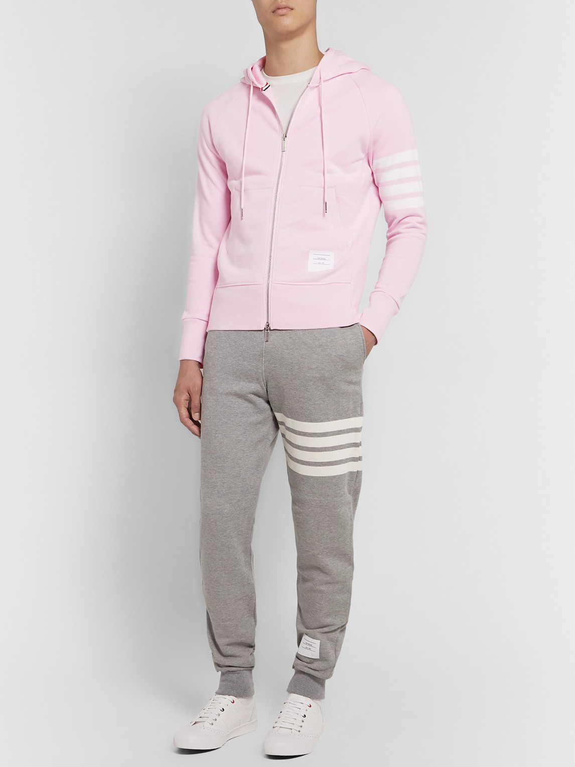 Shop Thom Browne Slim-fit Striped Loopback Cotton-jersey Zip-up Hoodie In Pink
