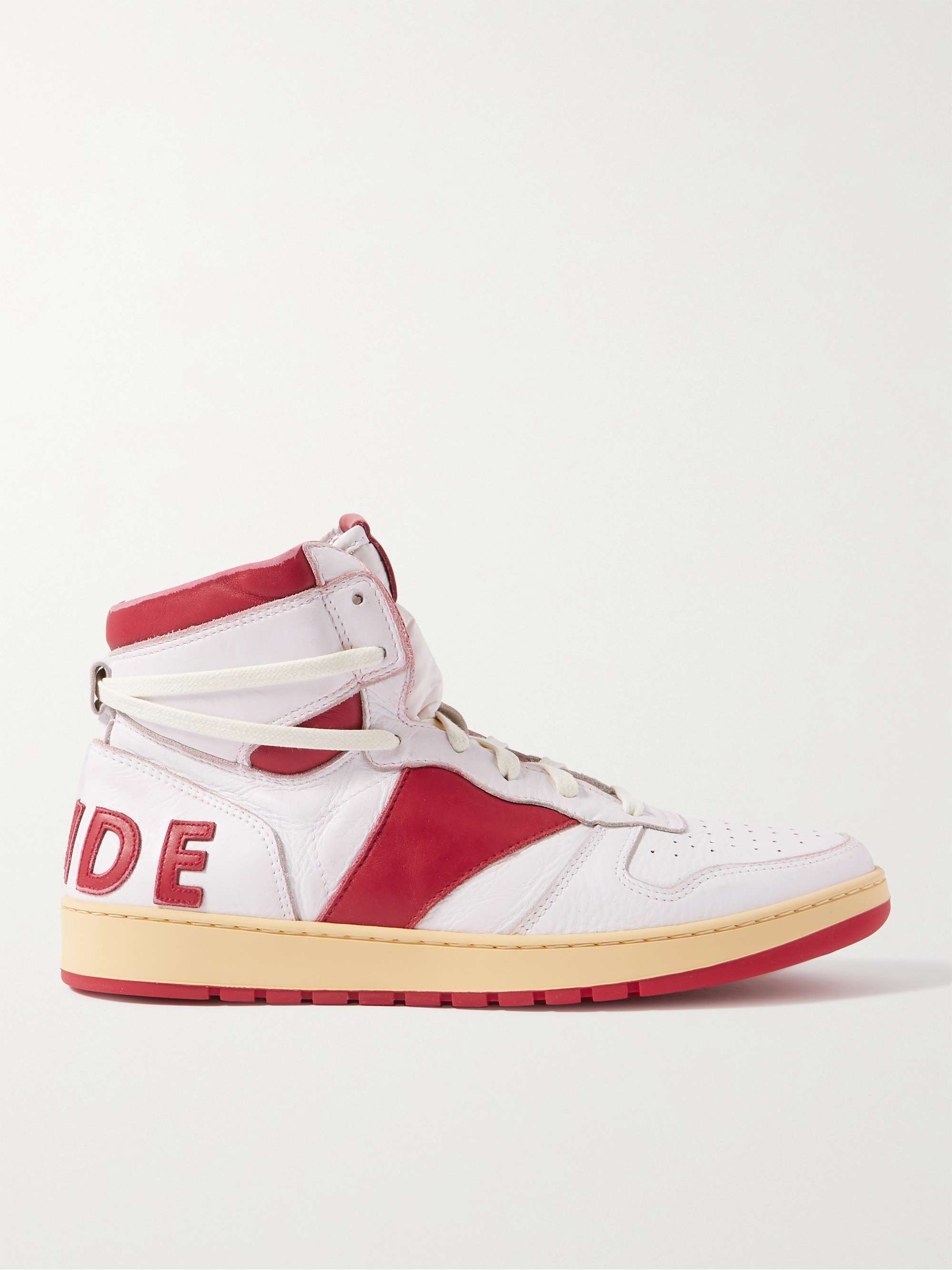 RHUDE Rhecess Distressed Leather High-Top Sneakers