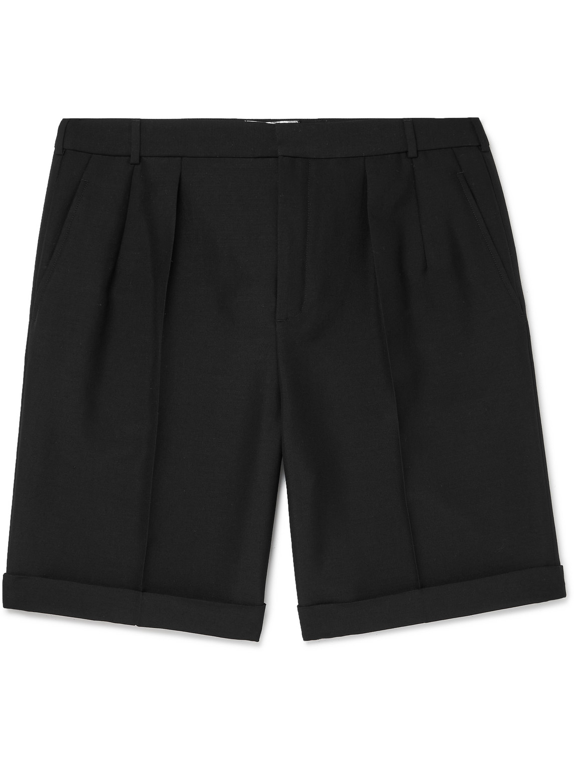 SAINT LAURENT PLEATED WOOL AND MOHAIR-BLEND SHORTS