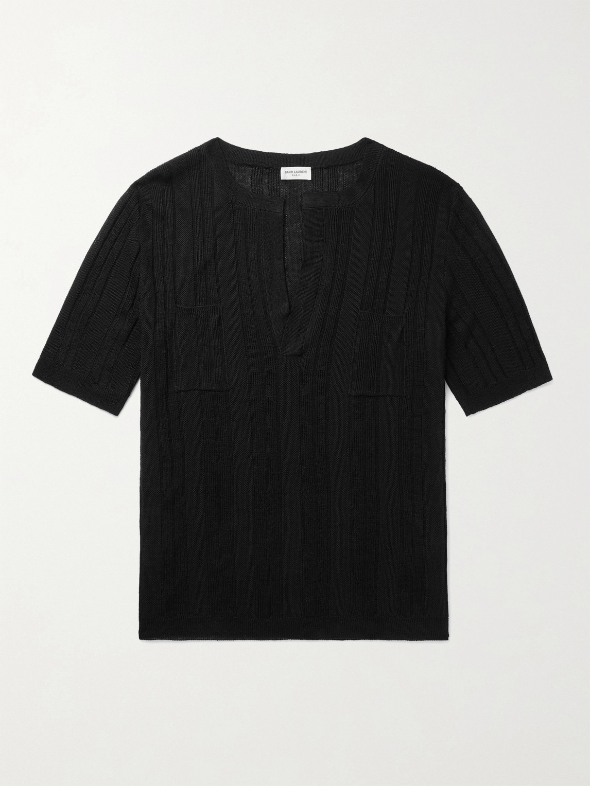 Saint Laurent Ribbed Linen And Silk-blend T-shirt In Black