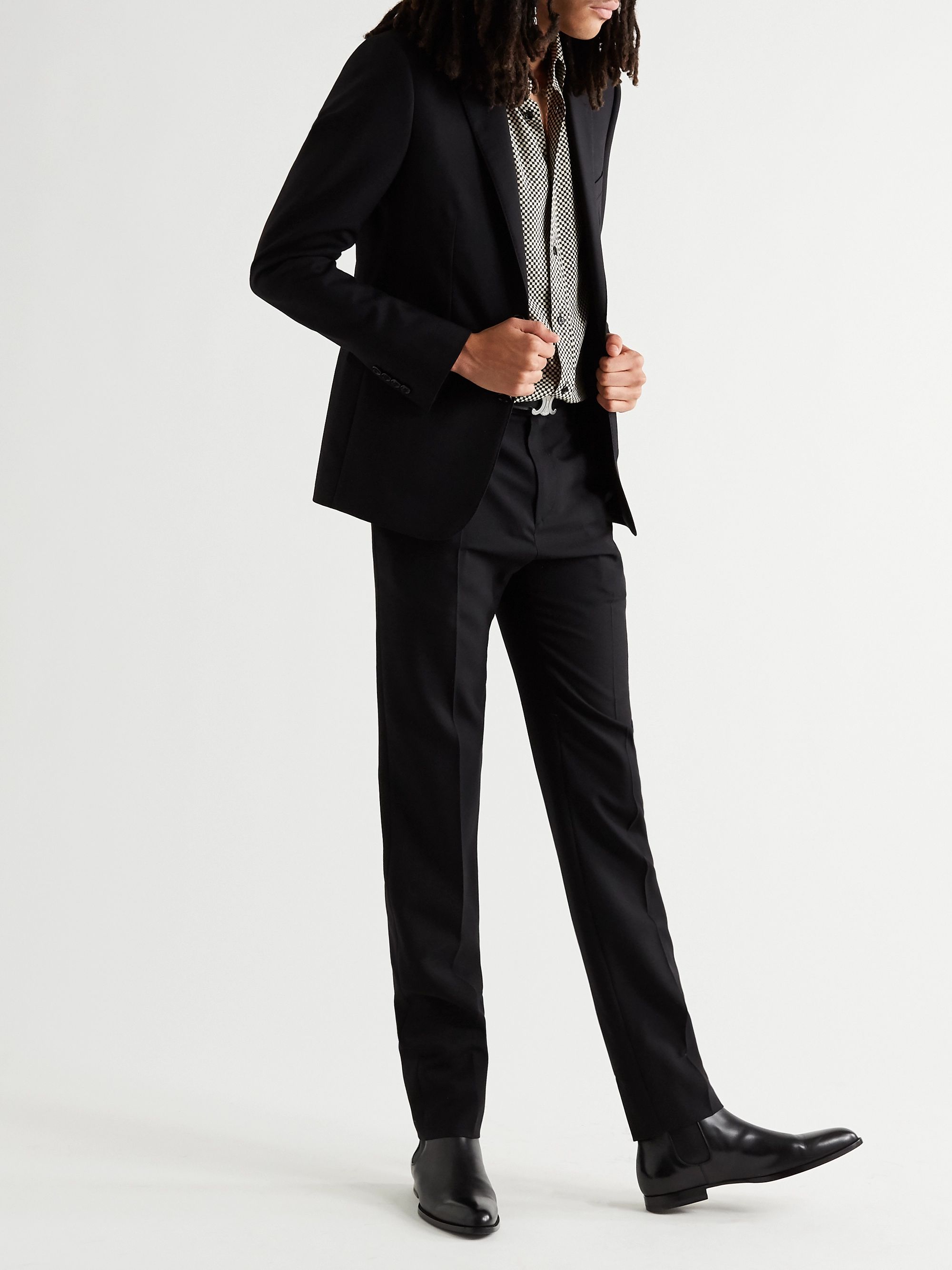 Black Slim-Fit Worsted Wool-Gabardine Suit Jacket | CELINE HOMME | MR ...
