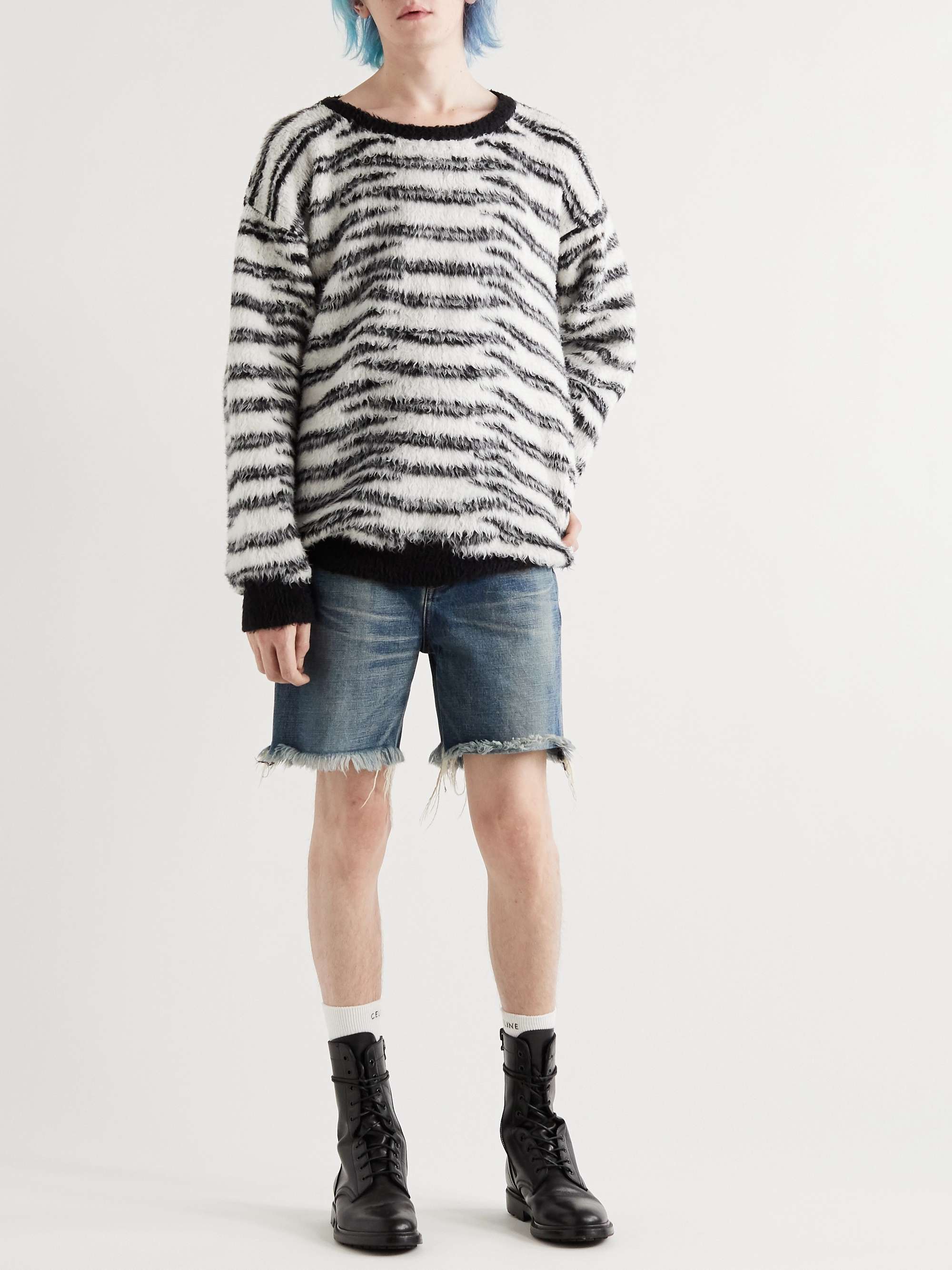 Black Oversized Zebra-Print Cotton-Blend Sweater | CELINE HOMME 