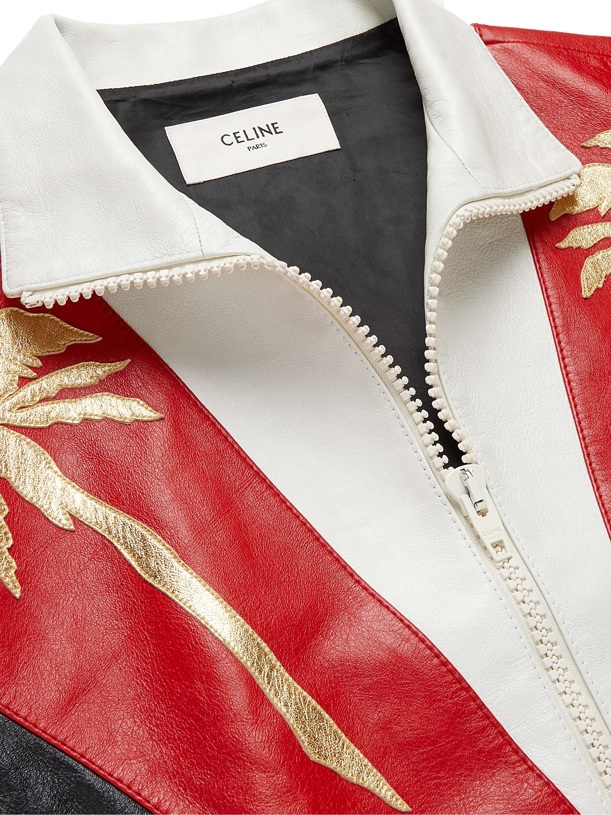 CELINE HOMME Appliquéd Colour-Block Leather Jacket