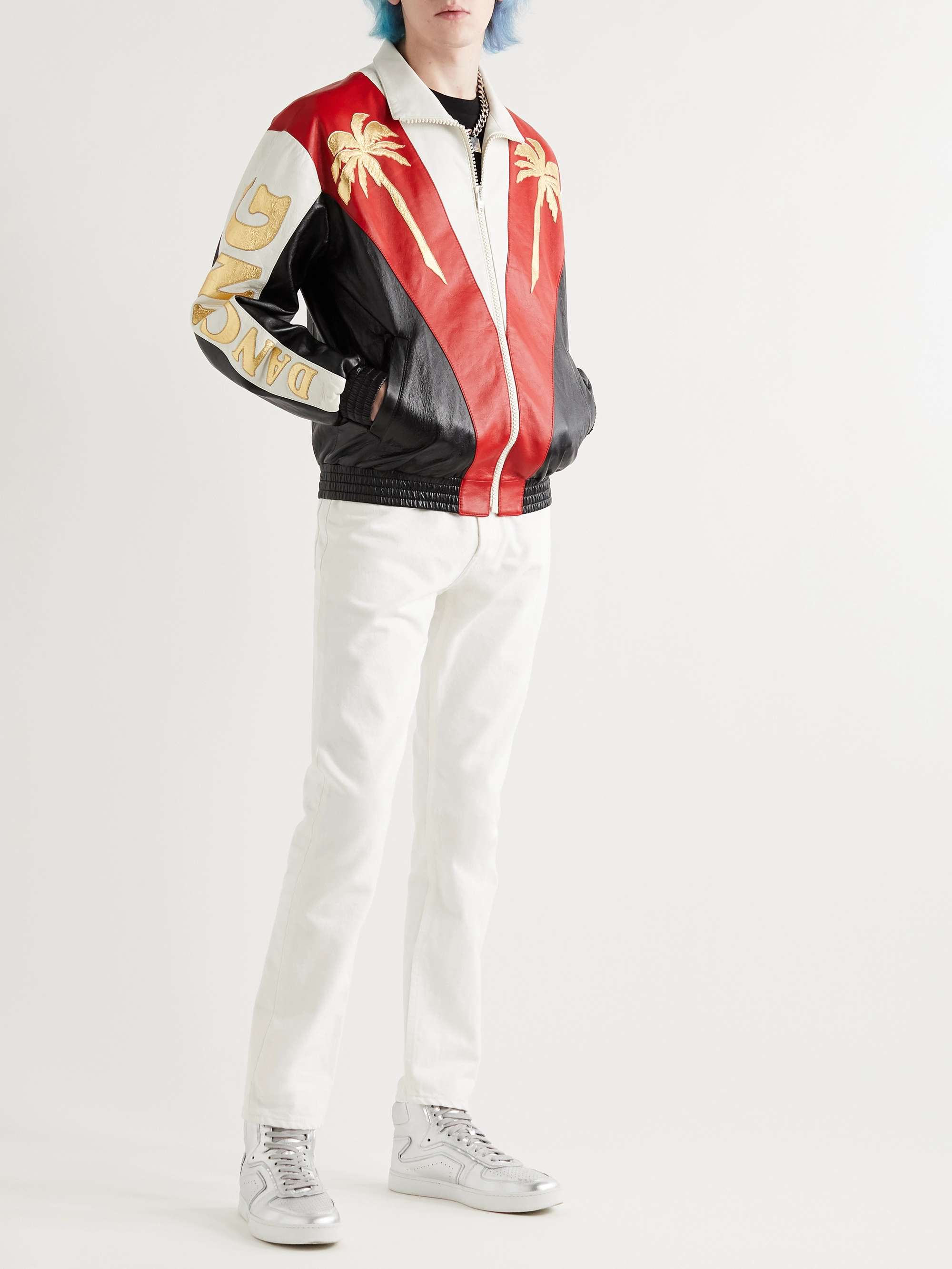 CELINE HOMME Appliquéd Colour-Block Leather Jacket