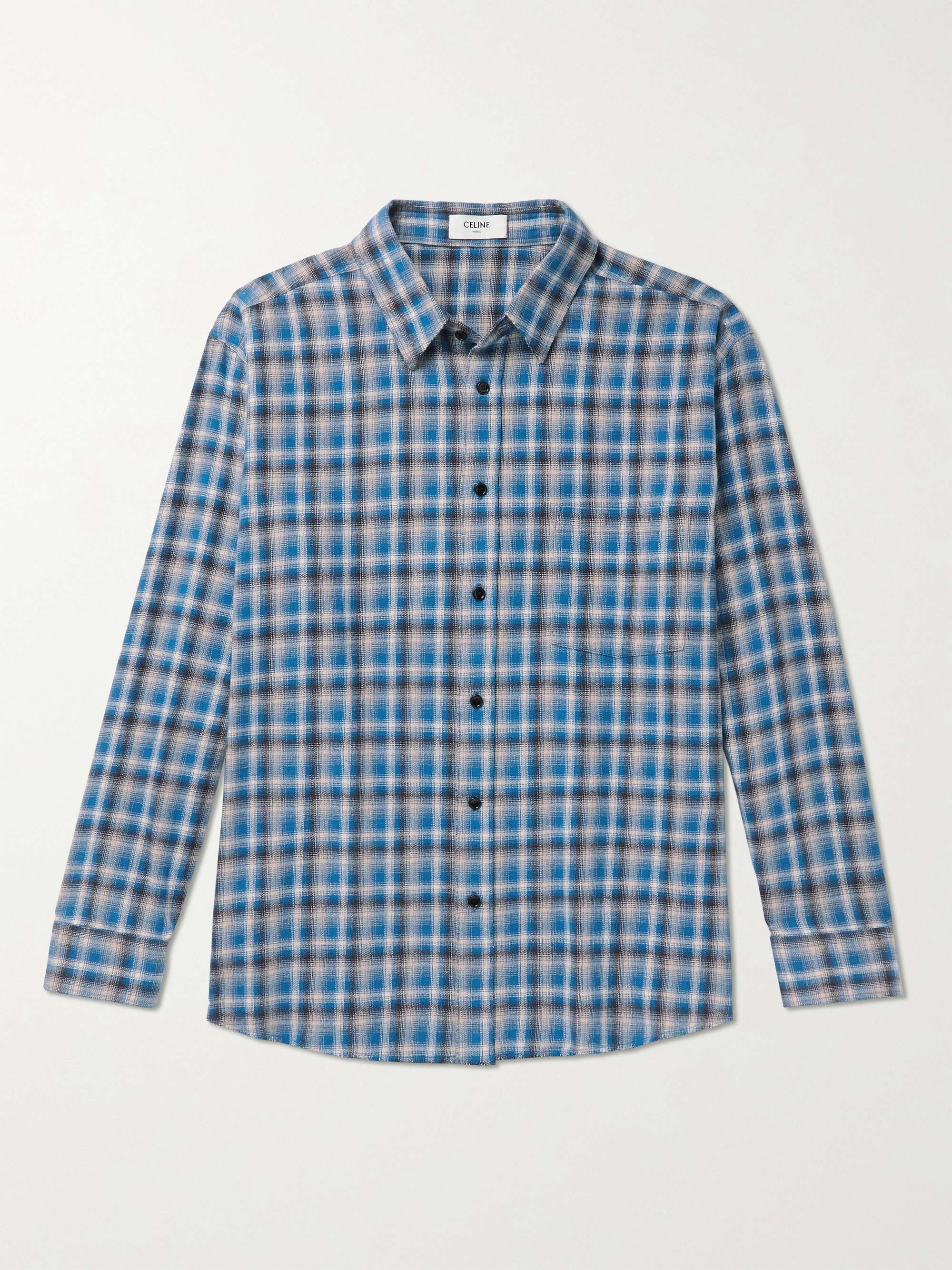 셀린느 옴므 체크 셔츠 CELINE HOMME Oversized Checked Cotton-Flannel Shirt,Blue