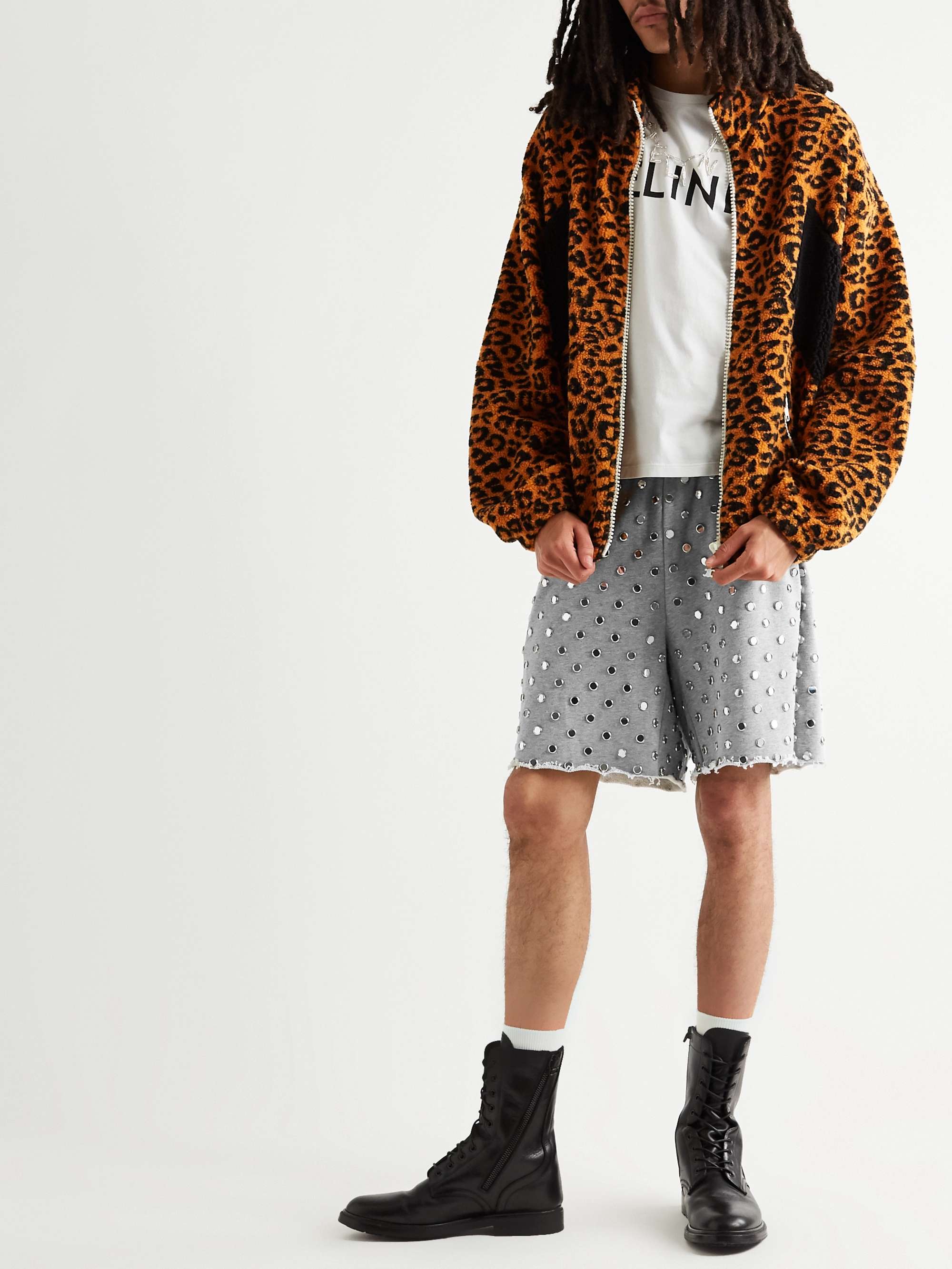 CELINE HOMME Leopard-Print Fleece Track Jacket