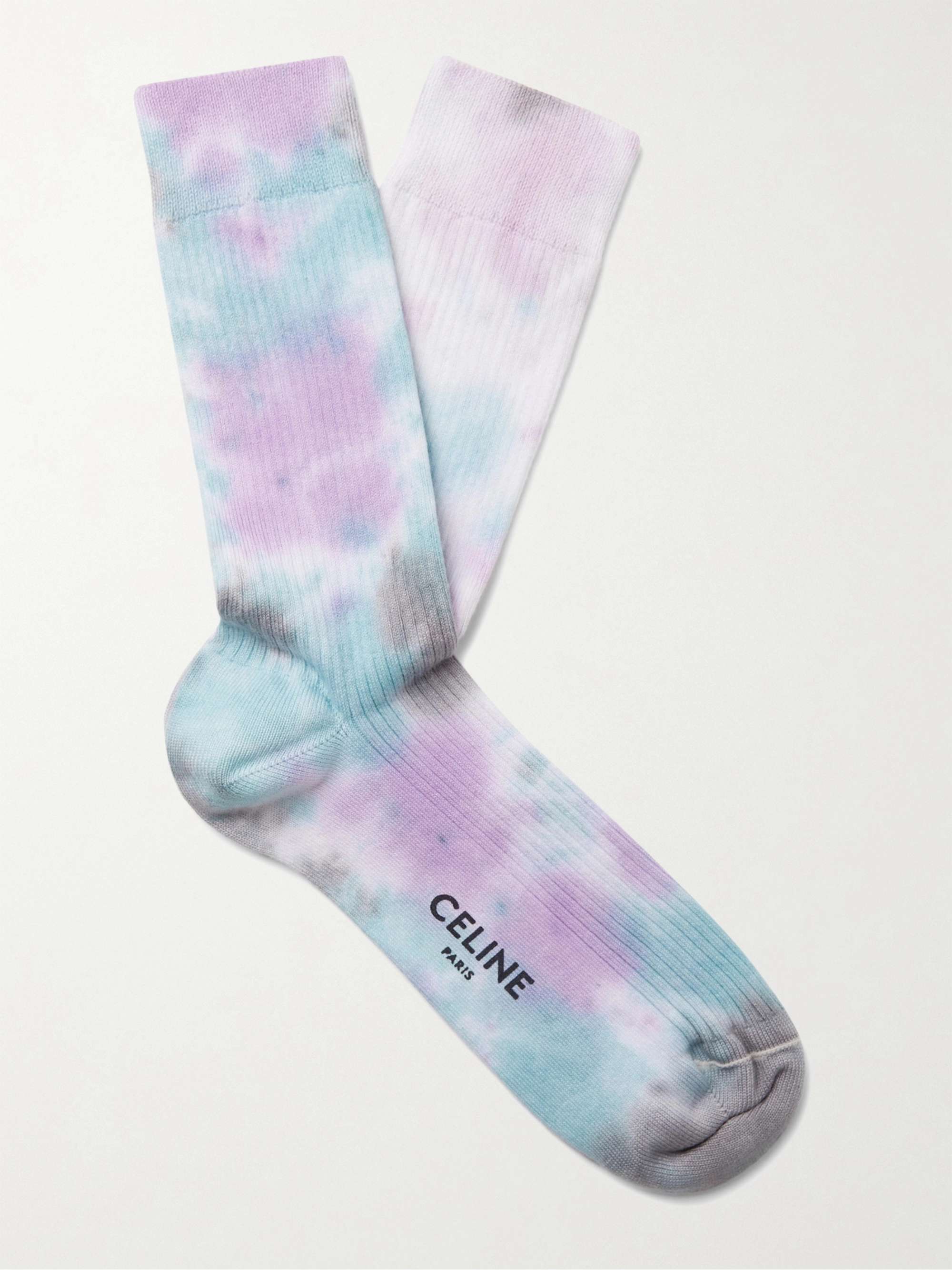 셀린느 옴므 CELINE HOMME Ribbed Tie-Dyed Cotton Socks,Multi