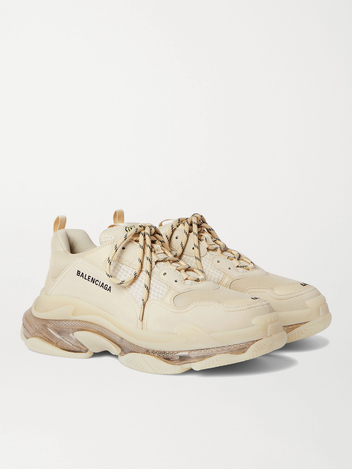 Balenciaga Triple S Clear Sole Mesh, Nubuck And Leather Sneakers In Neutrals