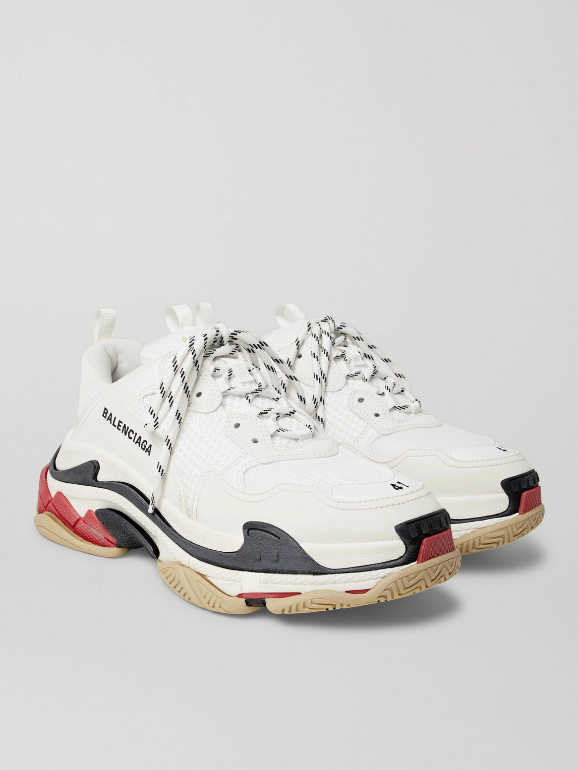 BALENCIAGA TRIPLE S MESH AND FAUX LEATHER SNEAKERS