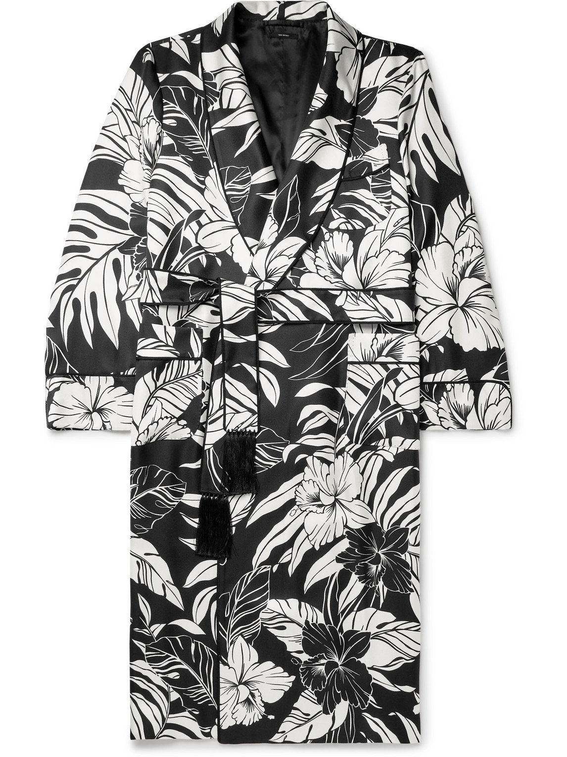 TOM FORD TASSELLED PIPED FLORAL-PRINT SILK-TWILL dressing gown