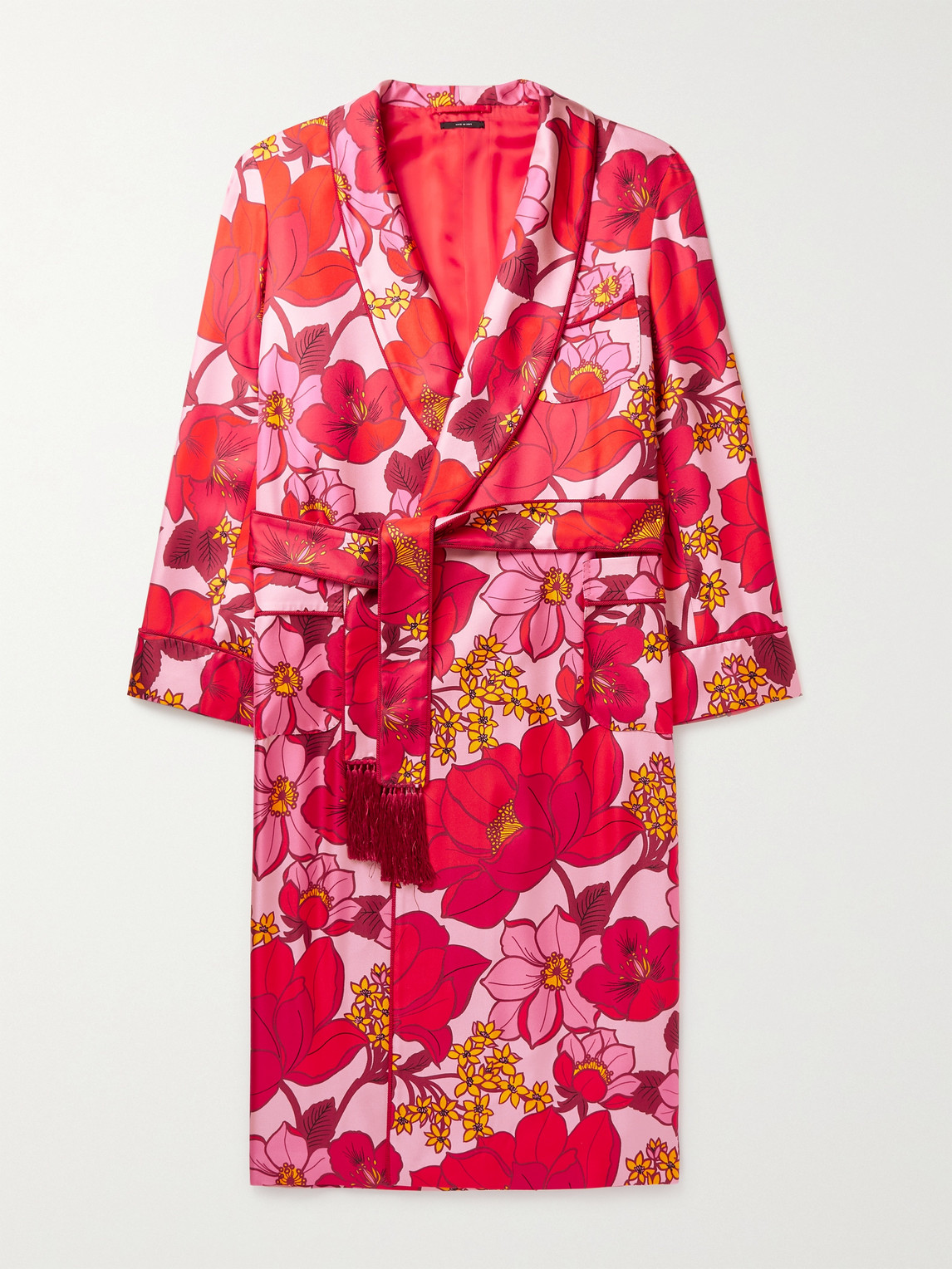 Tom Ford Men's Placed Oriental Floral-print Silk Twill Dressing Gown In Red