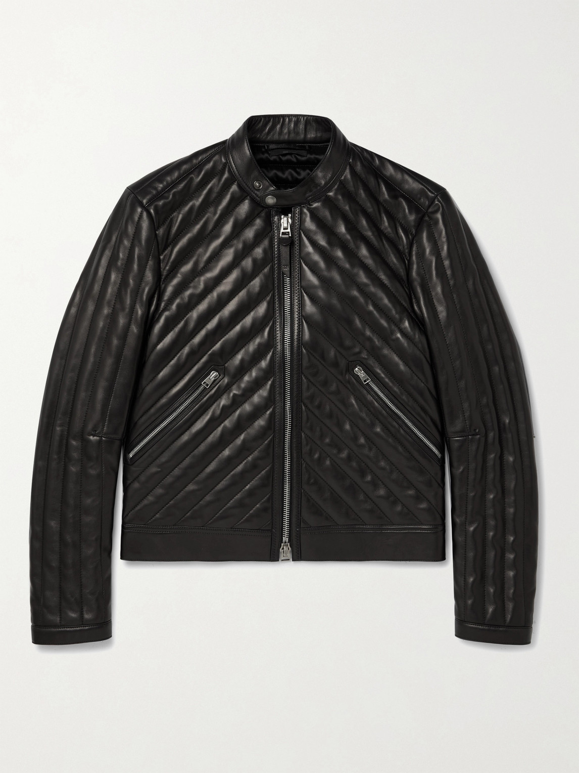 Tom Ford Slim-fit Cropped Quilted Leather Biker Jacket In Black