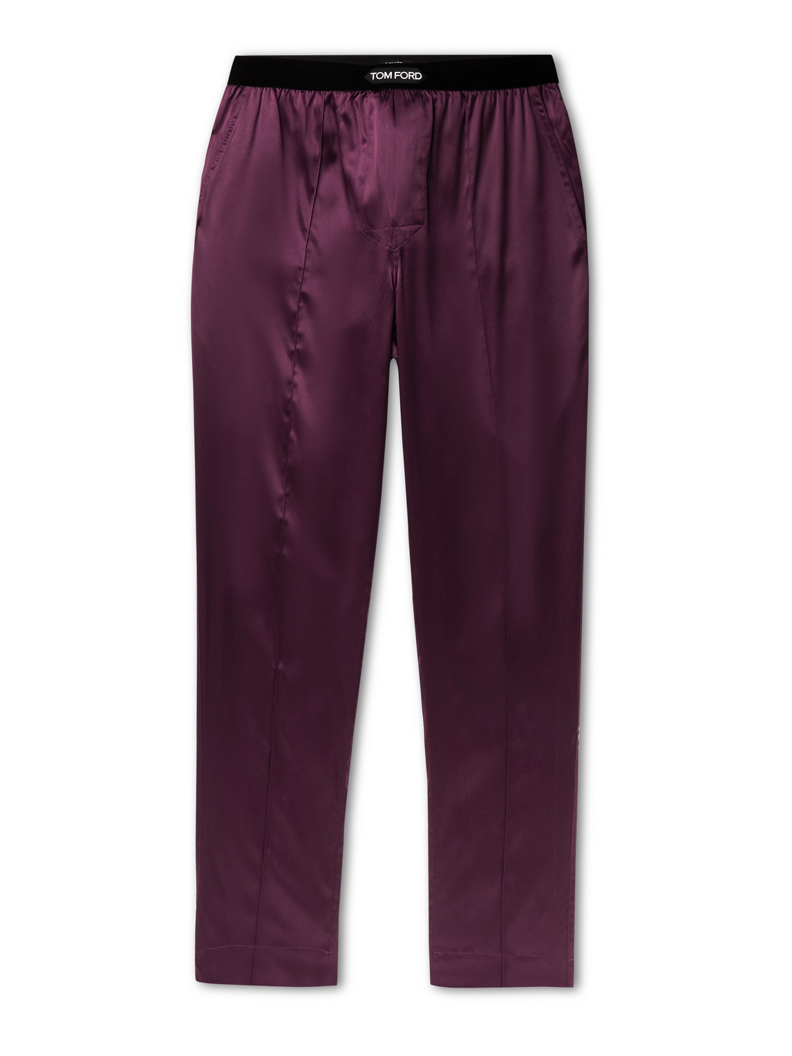 Tom Ford Velvet-trimmed Stretch-silk Satin Pyjama Trousers In Purple