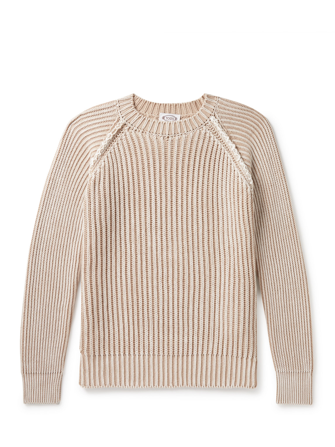 Tod's Ribbed Cotton Sweater In Neutrals