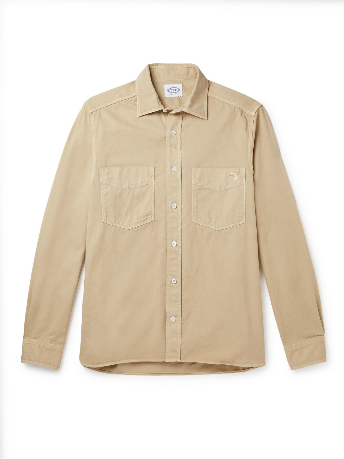 Tod's Garment-dyed Cotton Shirt In Neutrals