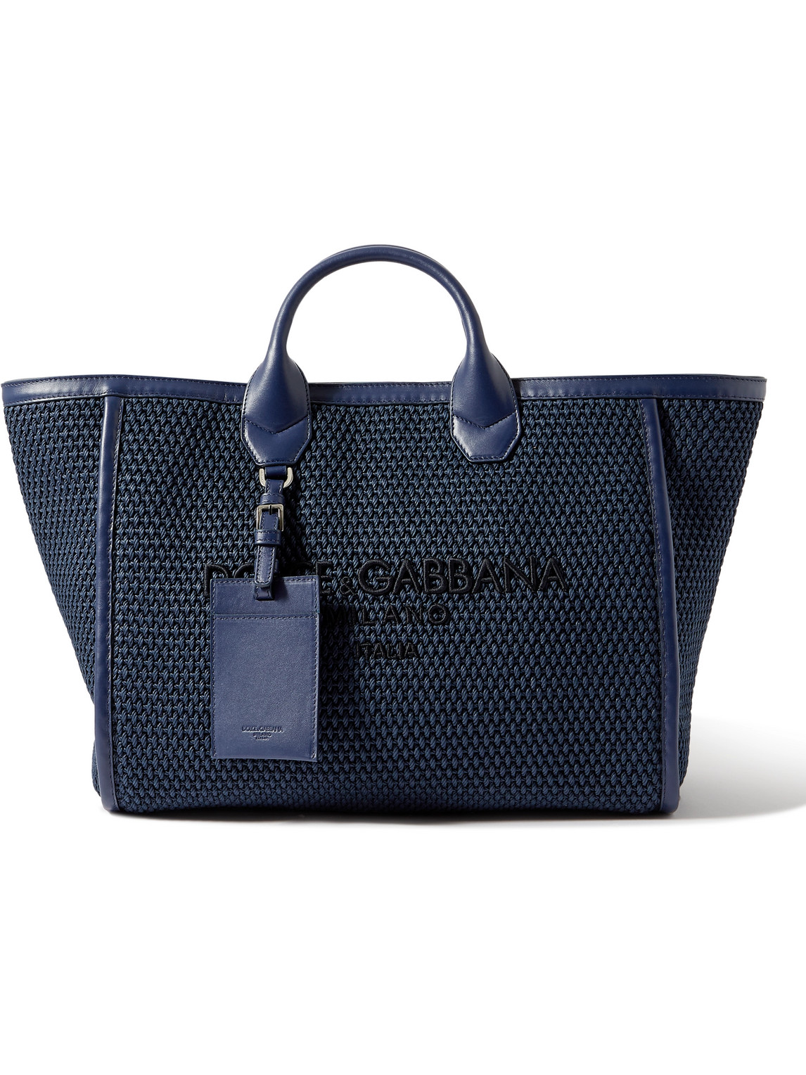 Dolce & Gabbana Logo-embroidered Leather-trimmed Cotton-canvas Tote Bag In Blue