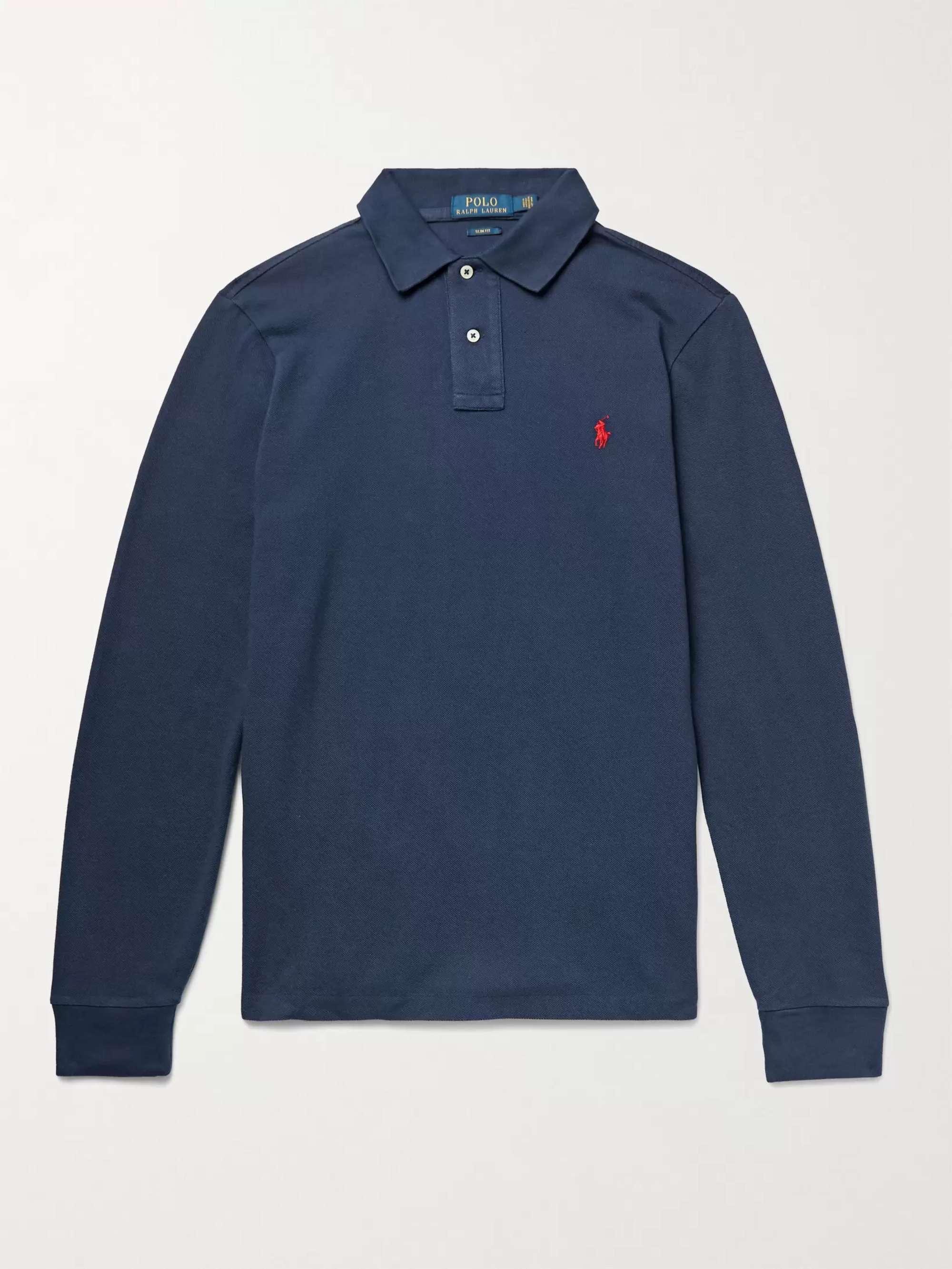 Polo RALPH LAUREN Slim-Fit Cotton-Pique Polo Shirt,Navy