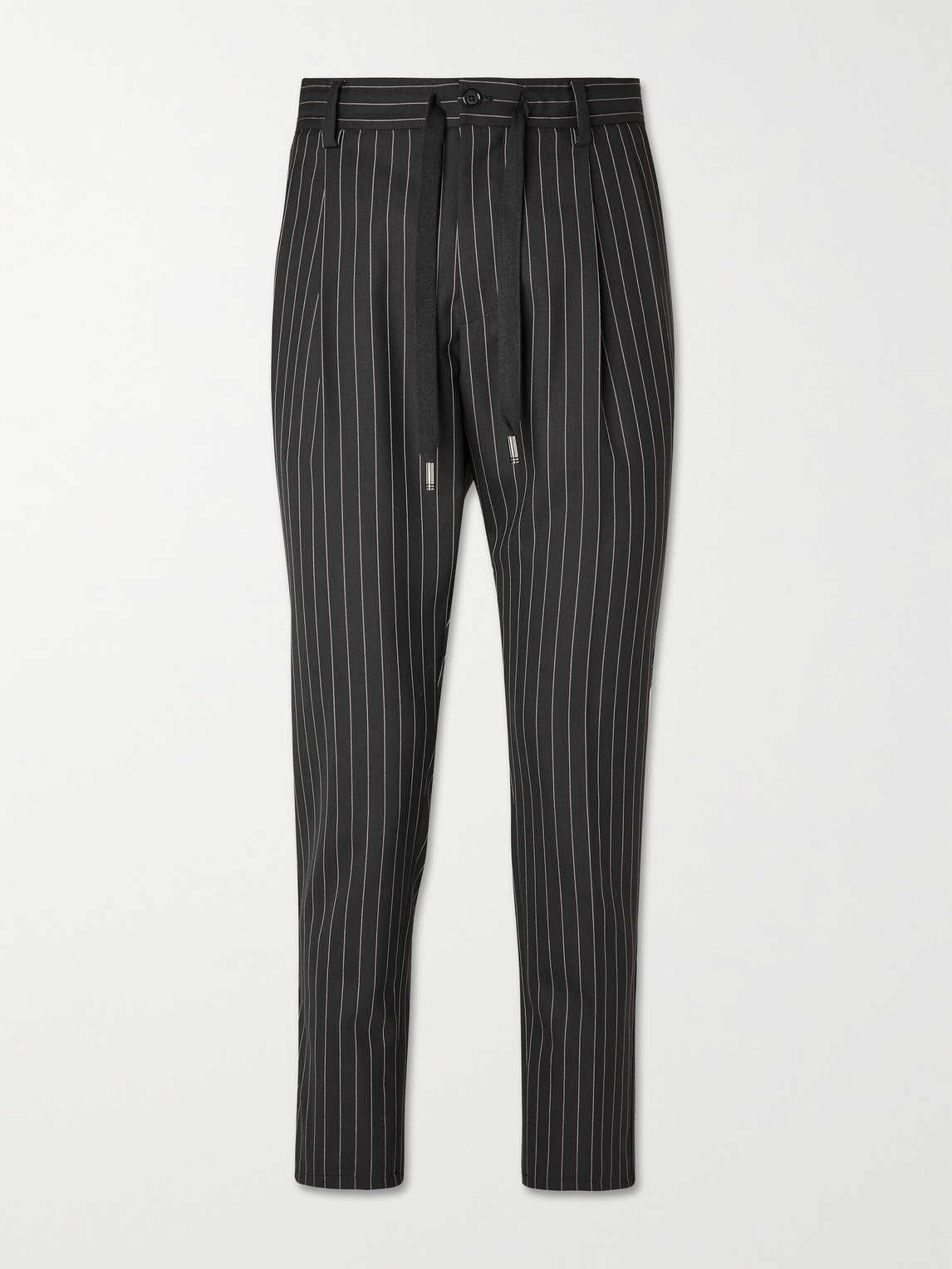 DOLCE & GABBANA SLIM-FIT CROPPED TAPERED PINSTRIPED WOOL DRAWSTRING TROUSERS