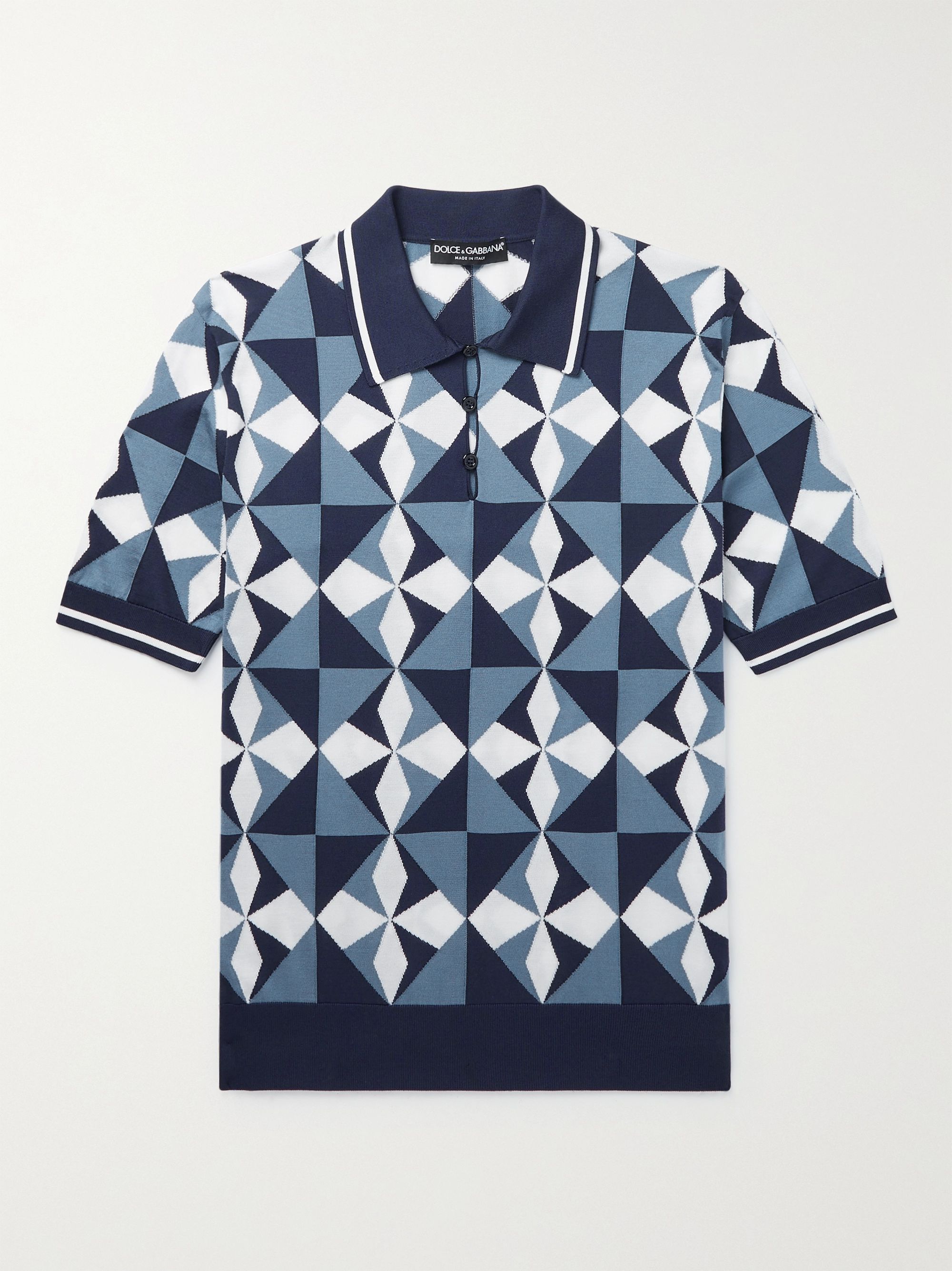 Blue Silk-Jacquard Polo Shirt | DOLCE 