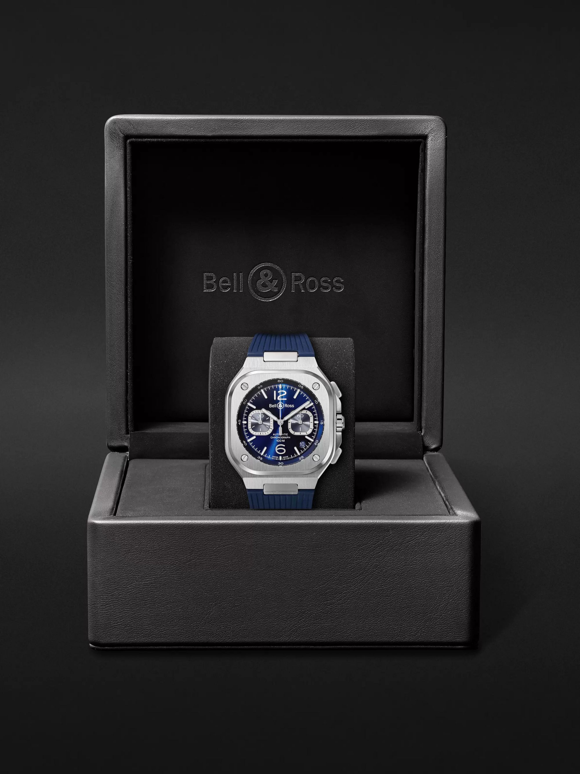 BELL & ROSS BR 05 Automatic Chronograph 40mm Stainless Steel and Rubber Watch, Ref.No. BR05C-BUBU-ST/SRB