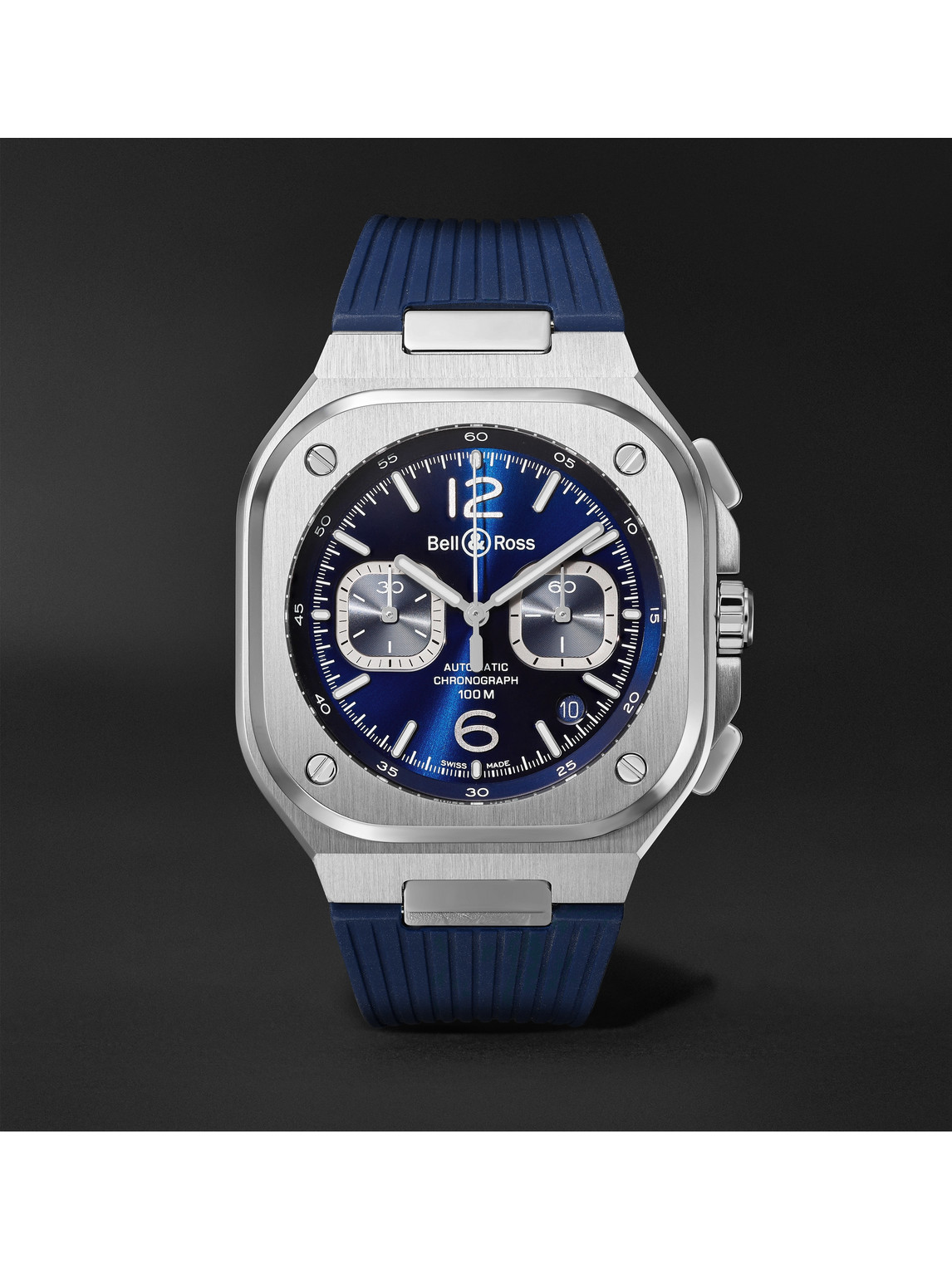 BR 05 Automatic Chronograph 40mm Stainless Steel and Rubber Watch, Ref.No. BR05C-BUBU-ST/SRB