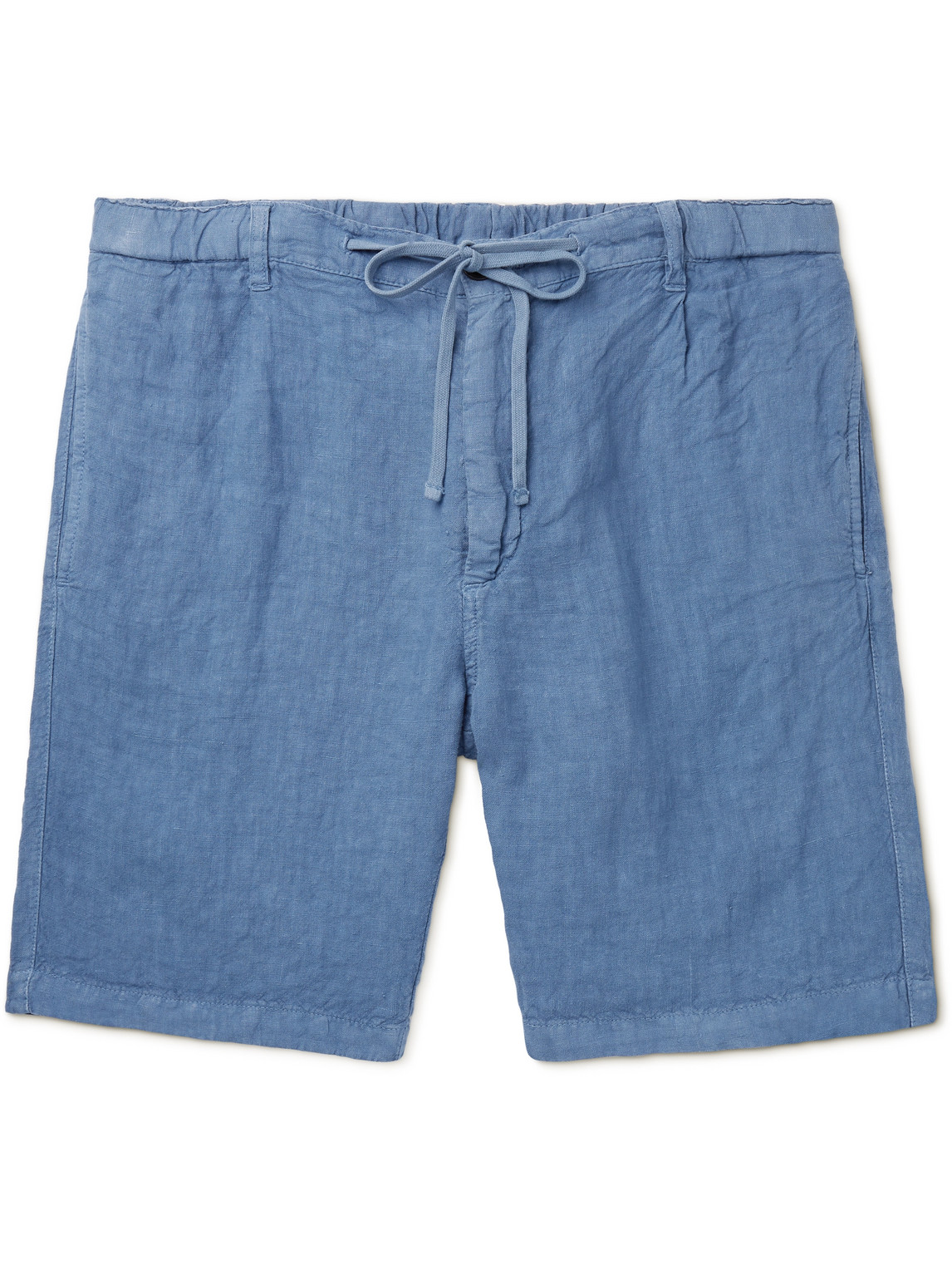 Hartford Pleated Linen Drawstring Shorts In Blue