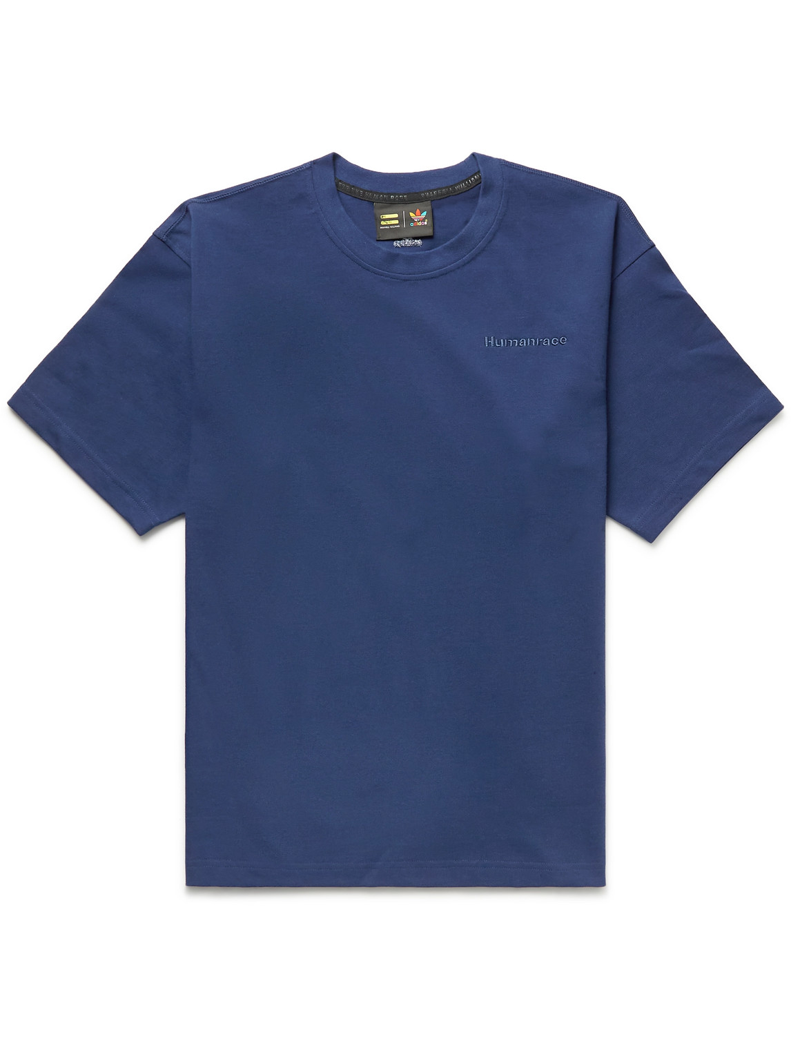 Adidas Consortium Pharrell Williams Basics Embroidered Cotton-jersey T-shirt In Blue