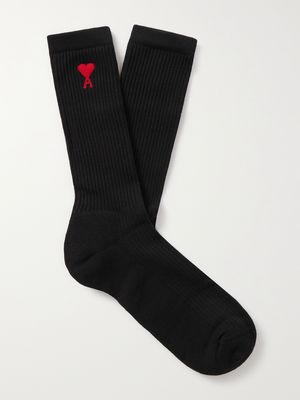 Ami Alexandre Mattiussi Logo-embroidered Cotton-blend Socks In Black