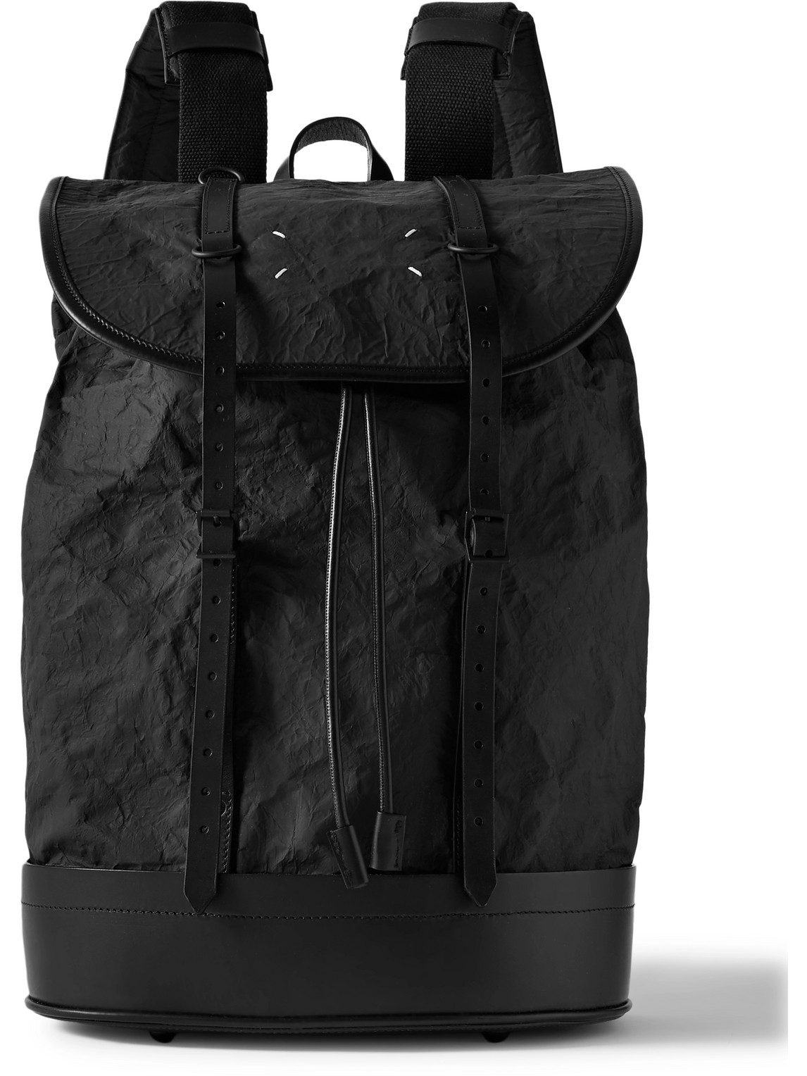 Maison Margiela Leather-trimmed Crinkled-shell Backpack In Black